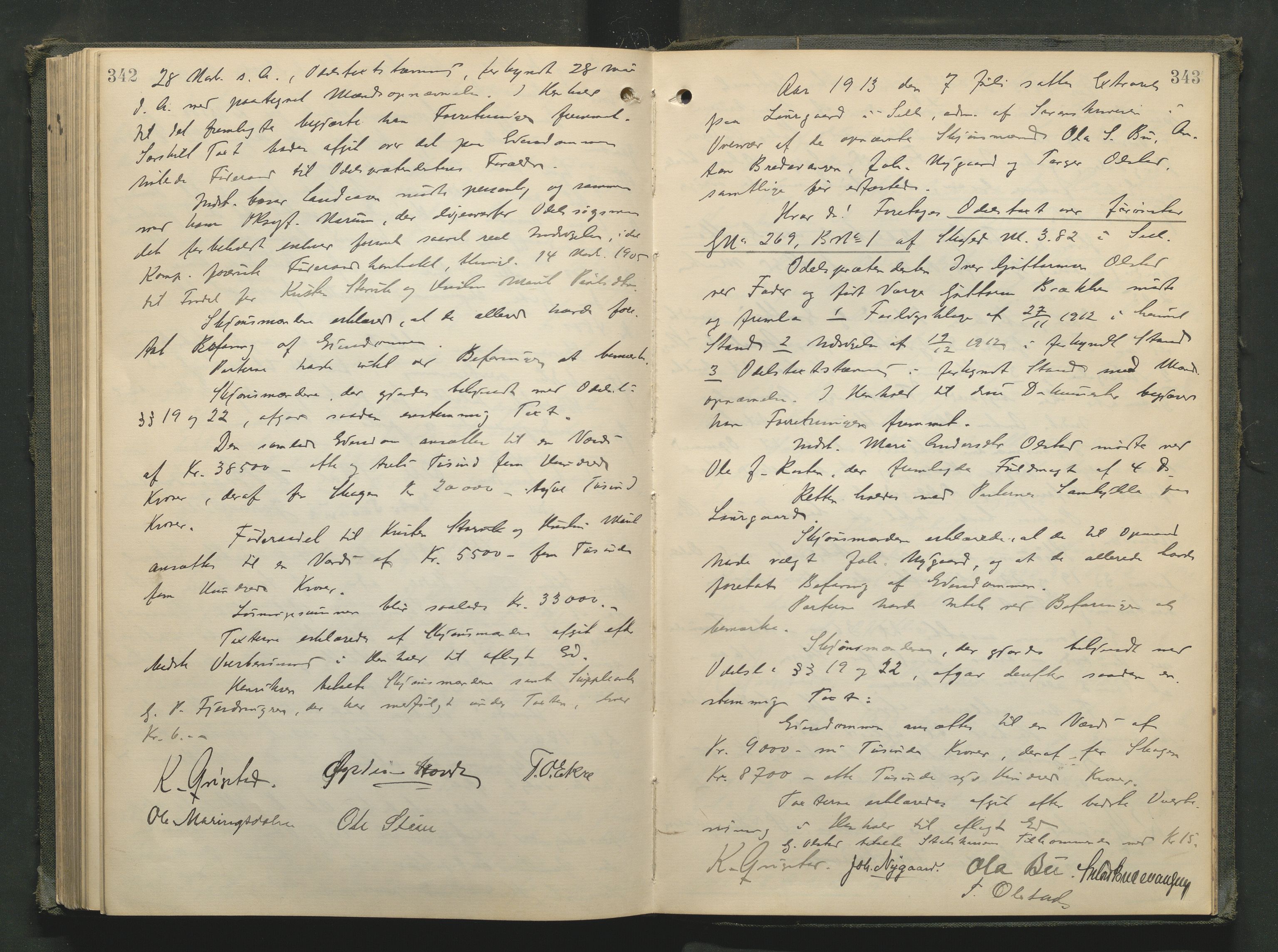 Nord-Gudbrandsdal tingrett, AV/SAH-TING-002/G/Gc/Gcb/L0008: Ekstrarettsprotokoll for åstedssaker, 1909-1913, p. 342-343