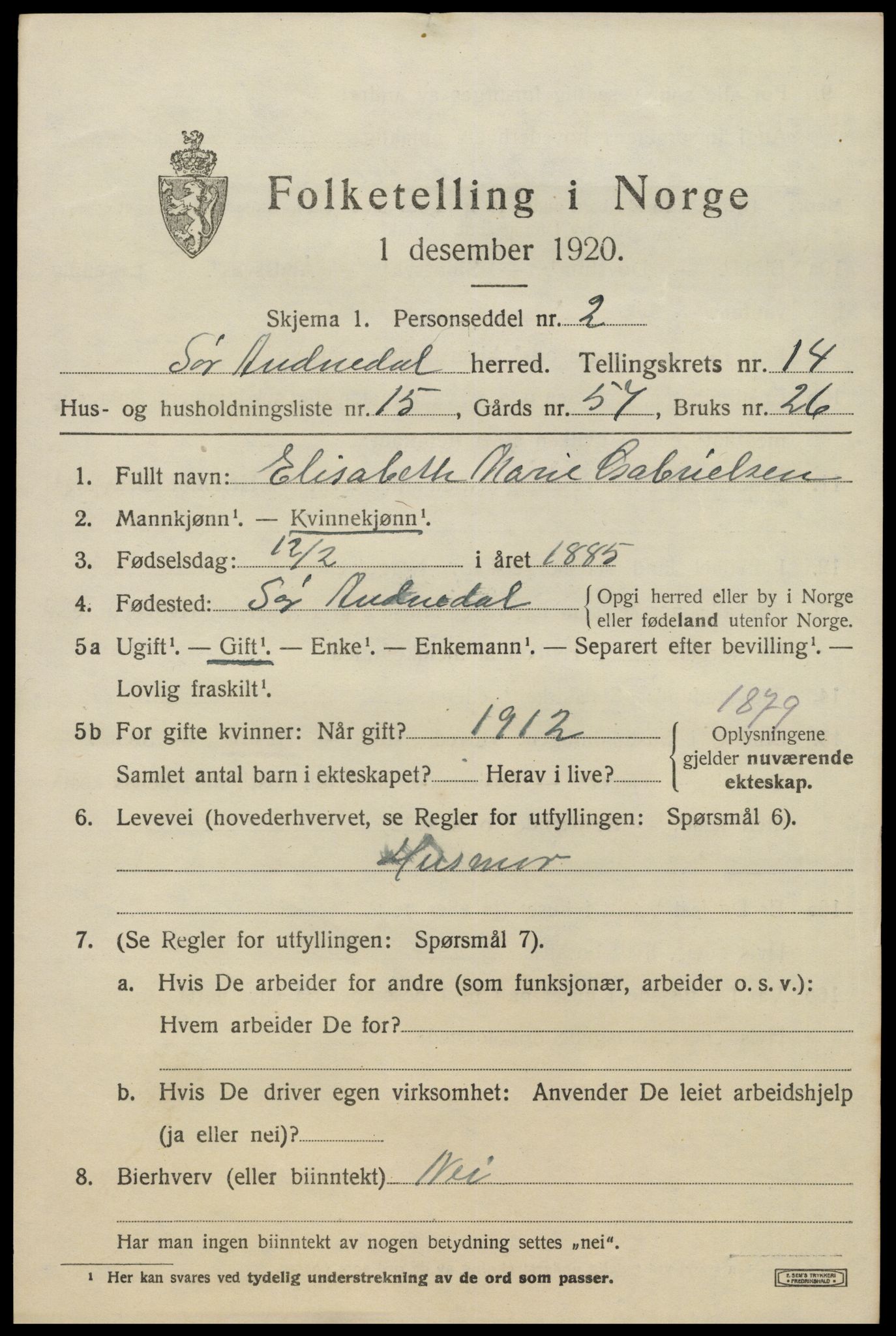 SAK, 1920 census for Sør-Audnedal, 1920, p. 5307