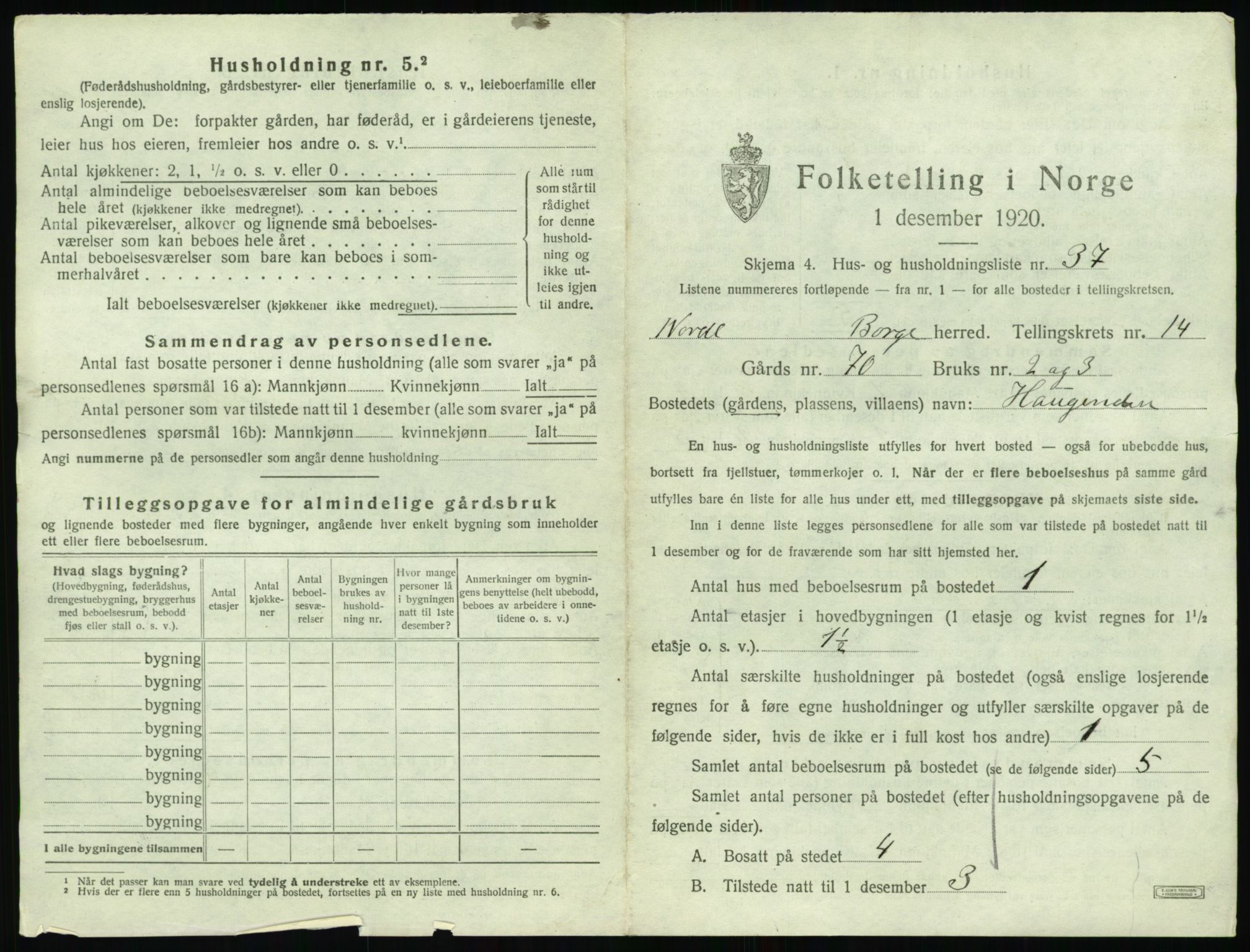 SAT, 1920 census for Borge, 1920, p. 1545