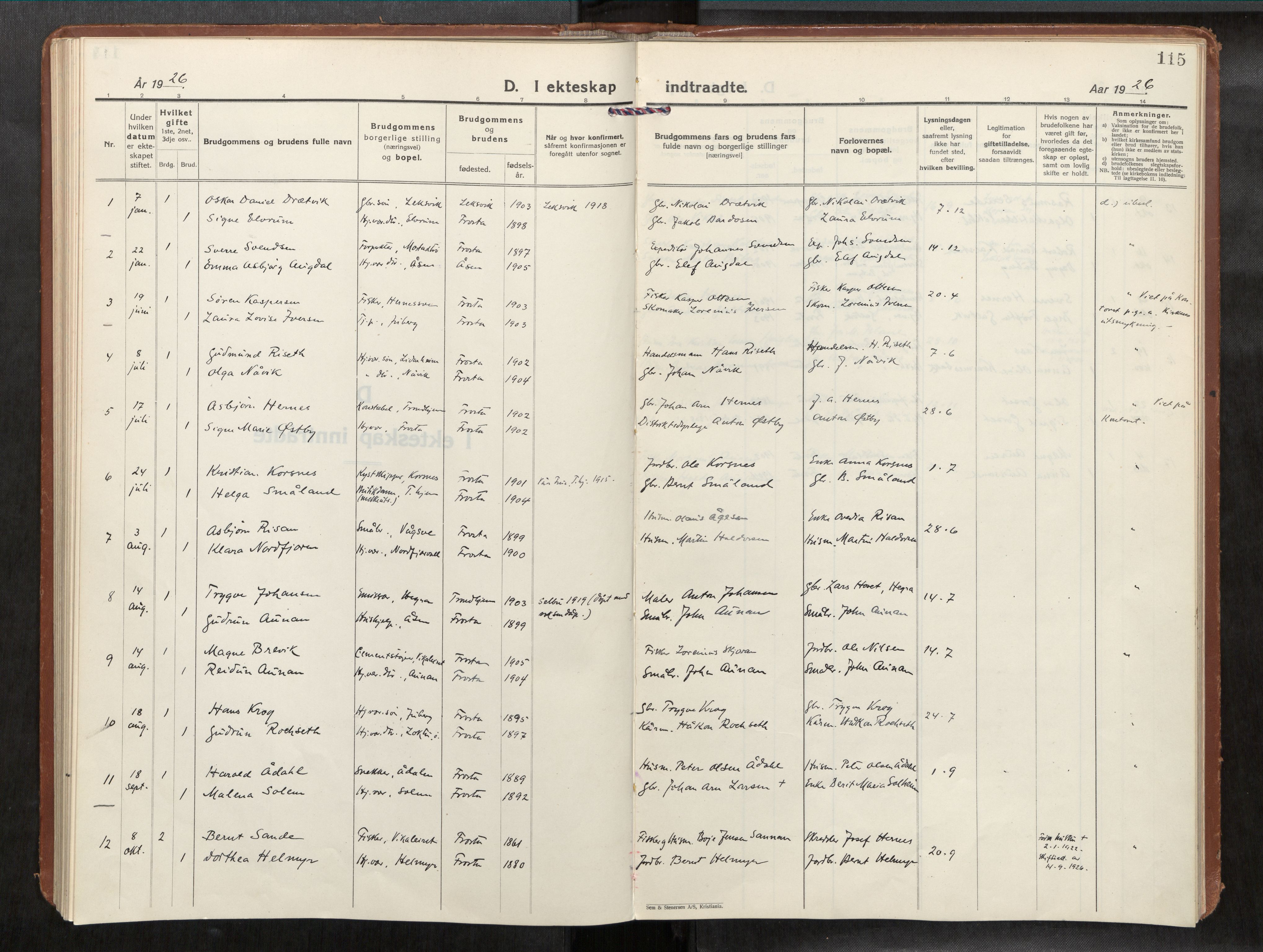 Frosta sokneprestkontor, AV/SAT-A-4380/2/H/Haa/L0001: Parish register (official) no. 1, 1926-1934, p. 115