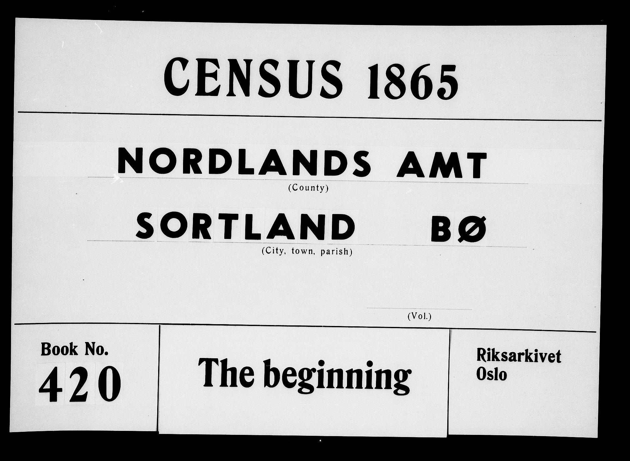 RA, 1865 census for Sortland, 1865, p. 1