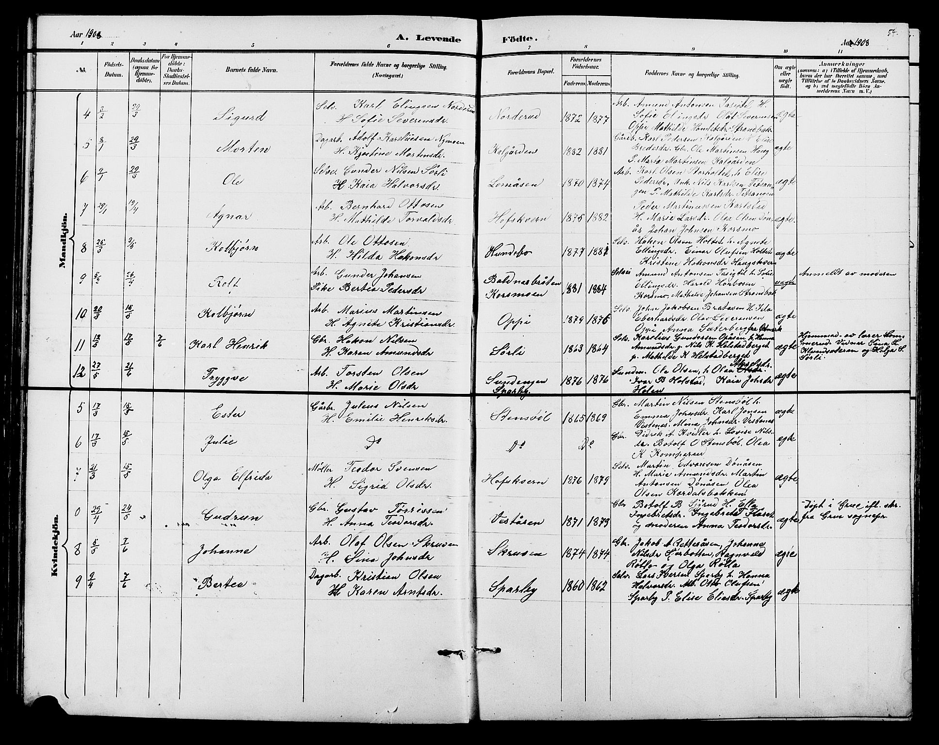 Hof prestekontor, AV/SAH-PREST-038/H/Ha/Hab/L0001: Parish register (copy) no. 1, 1895-1914, p. 54