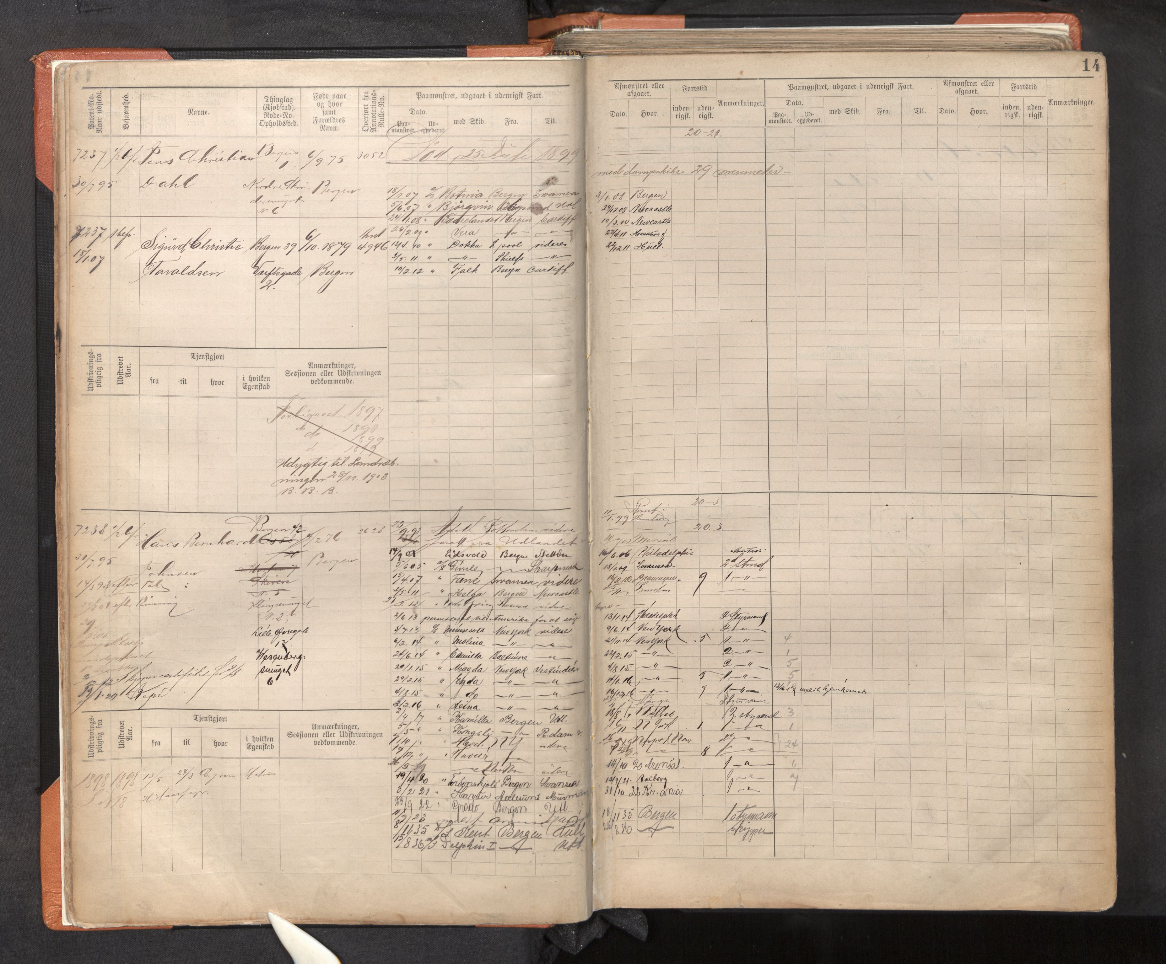 Innrulleringssjefen i Bergen, AV/SAB-A-100050/F/Fc/L0012: Sjøfartshovedrulle, nr. 7211 - 8168, 1895-1900, p. 14