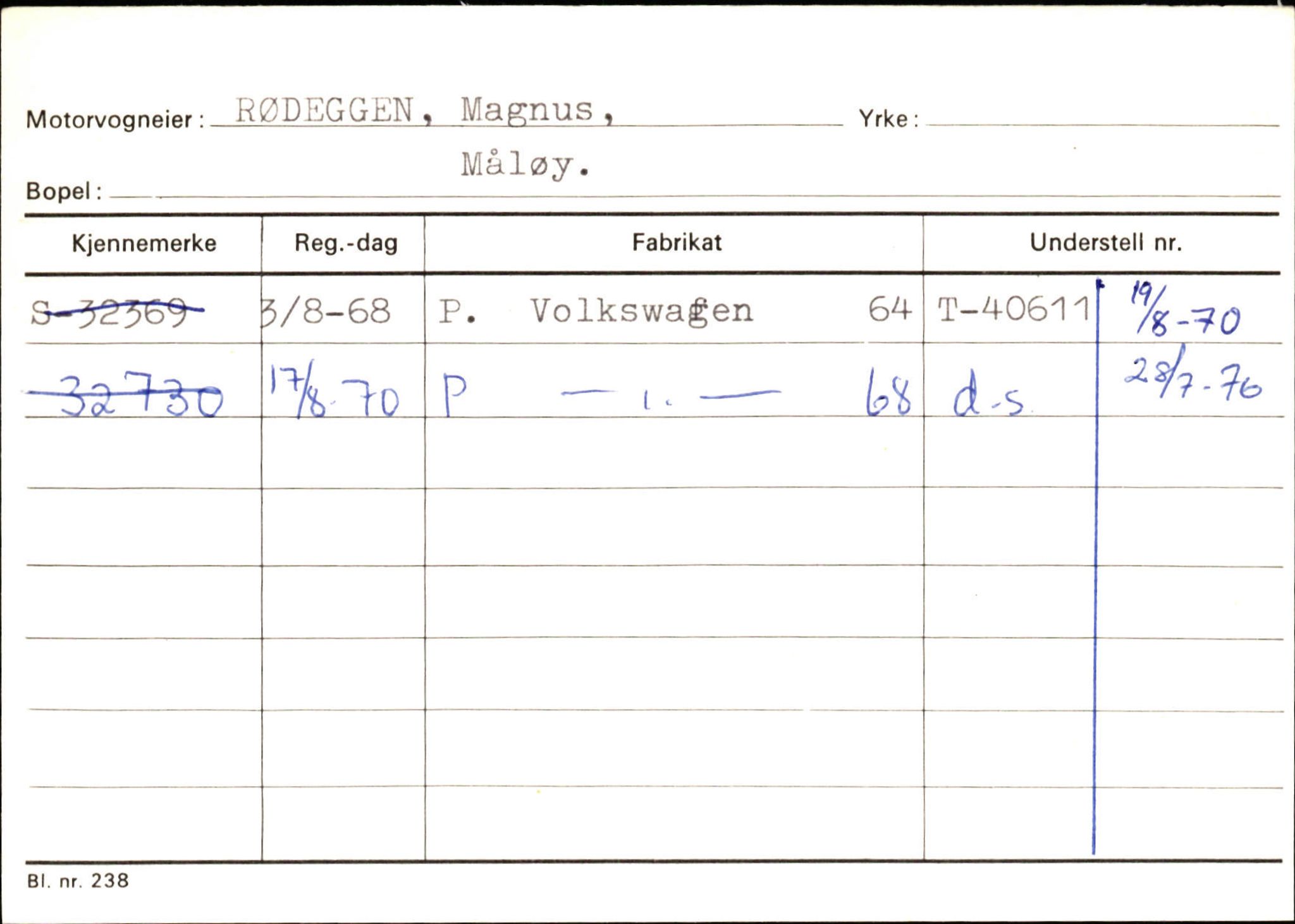 Statens vegvesen, Sogn og Fjordane vegkontor, SAB/A-5301/4/F/L0144: Registerkort Vågsøy A-R, 1945-1975, p. 2447