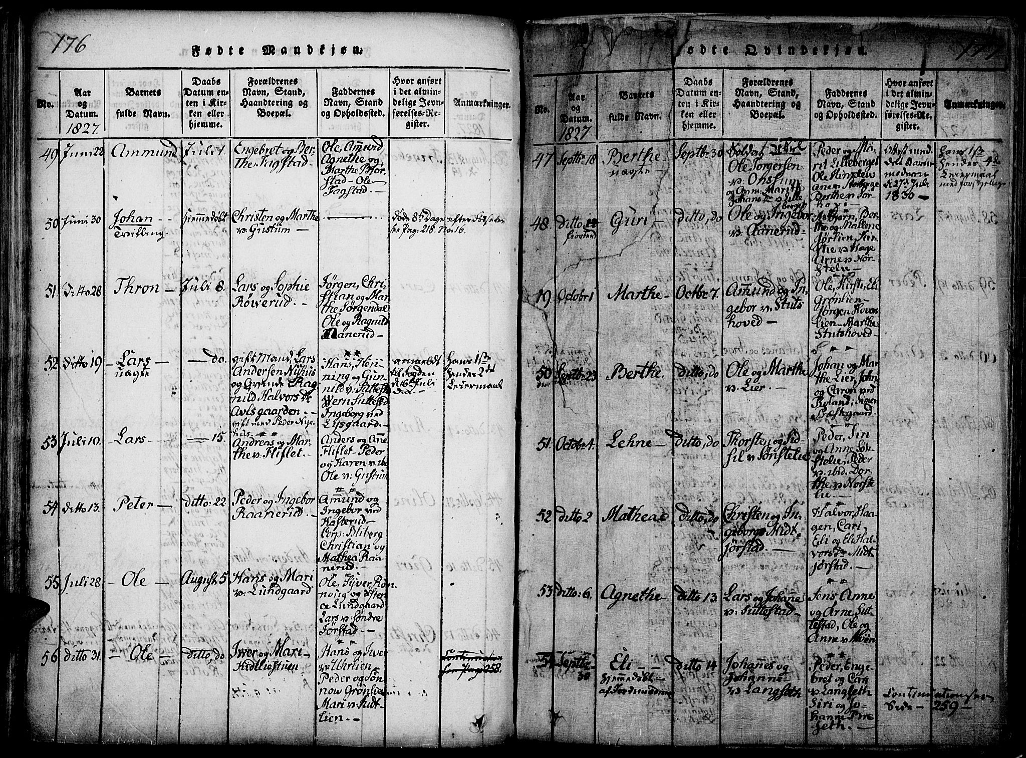 Fåberg prestekontor, SAH/PREST-086/H/Ha/Haa/L0003: Parish register (official) no. 3, 1818-1833, p. 176-177