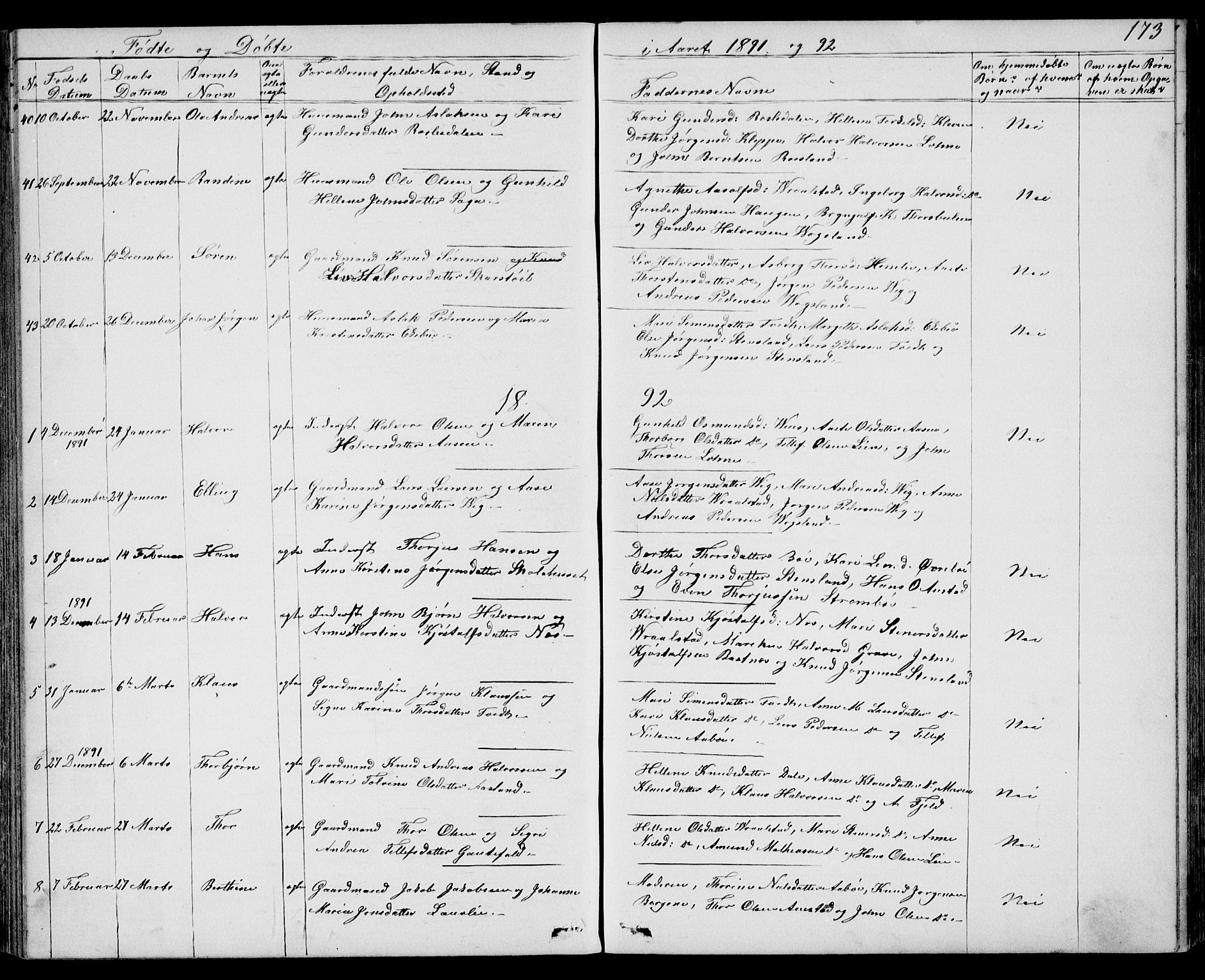 Drangedal kirkebøker, SAKO/A-258/G/Gb/L0001: Parish register (copy) no. II 1, 1856-1894, p. 173