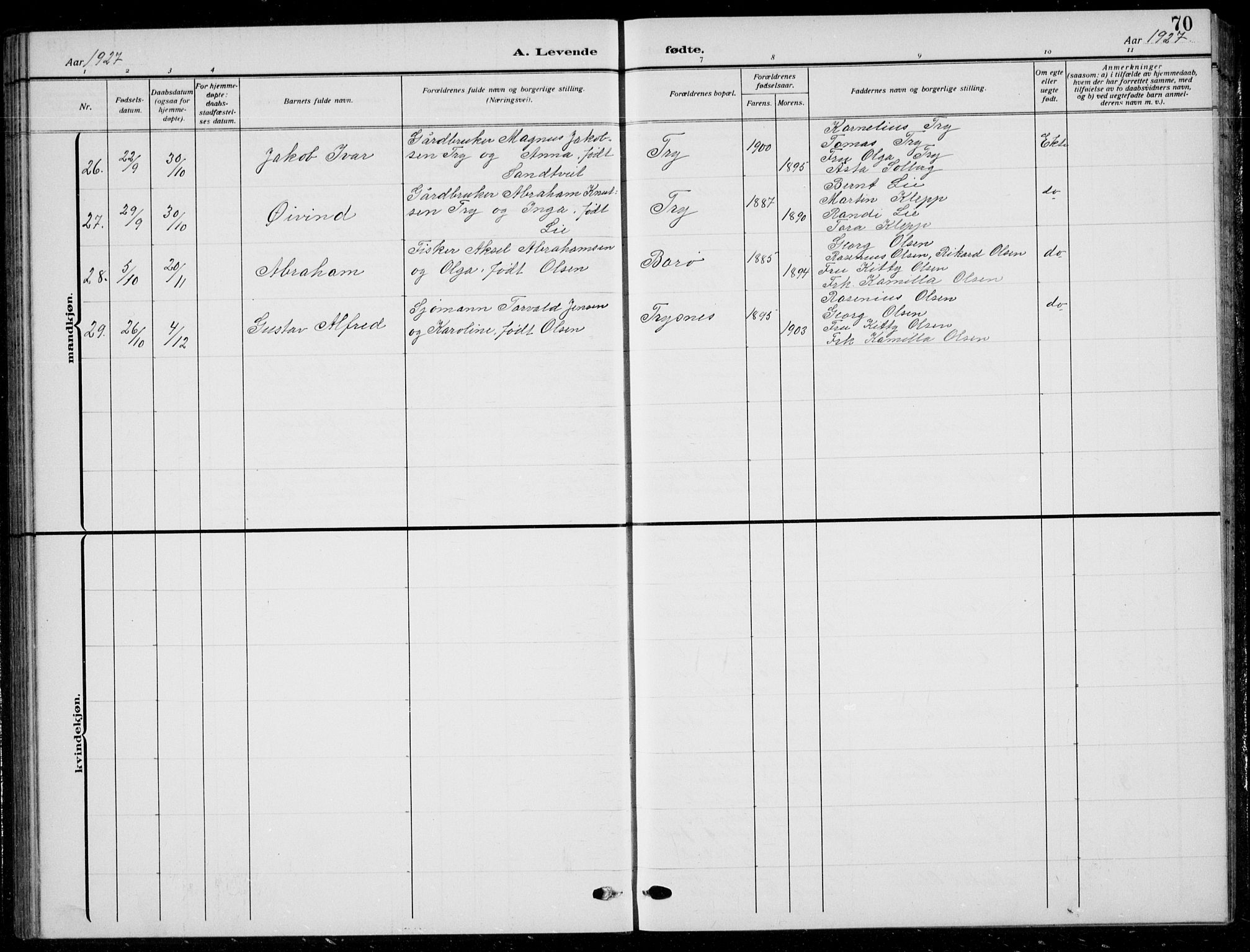 Søgne sokneprestkontor, SAK/1111-0037/F/Fb/Fbb/L0007: Parish register (copy) no. B 7, 1912-1931, p. 70