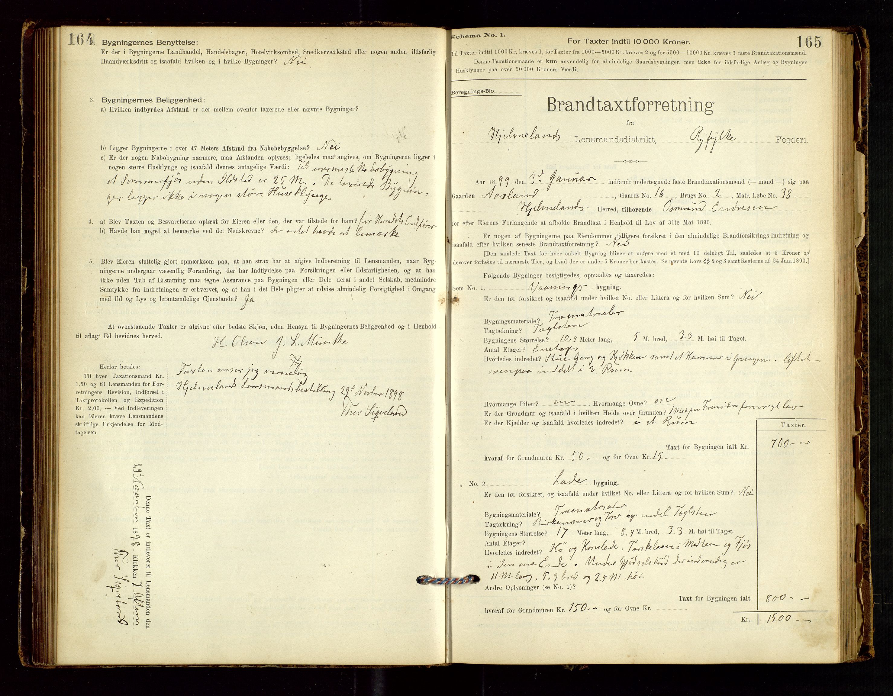 Hjelmeland lensmannskontor, AV/SAST-A-100439/Gob/L0001: "Brandtaxationsprotokol", 1895-1932, p. 164-165