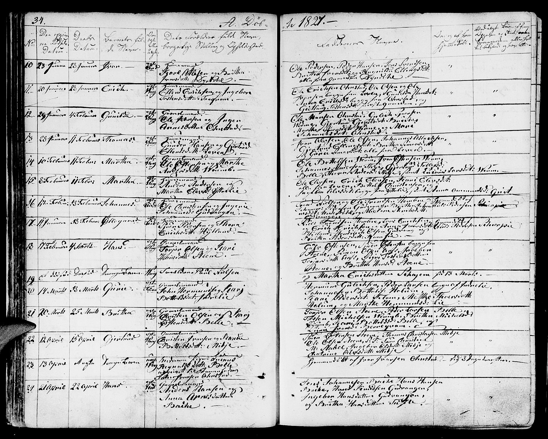 Aurland sokneprestembete, SAB/A-99937/H/Ha/Haa/L0006: Parish register (official) no. A 6, 1821-1859, p. 34
