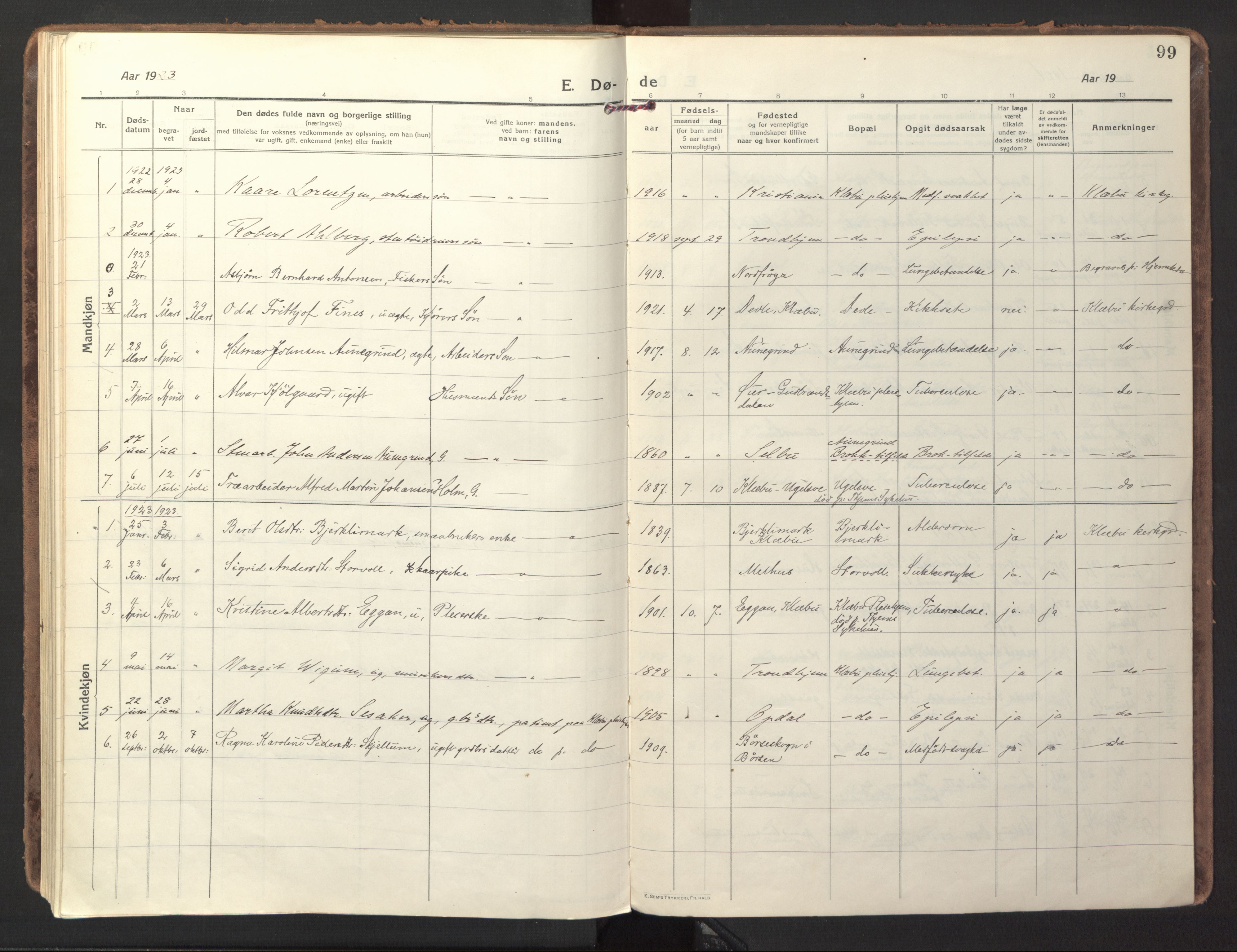 Ministerialprotokoller, klokkerbøker og fødselsregistre - Sør-Trøndelag, AV/SAT-A-1456/618/L0449: Parish register (official) no. 618A12, 1917-1924, p. 99