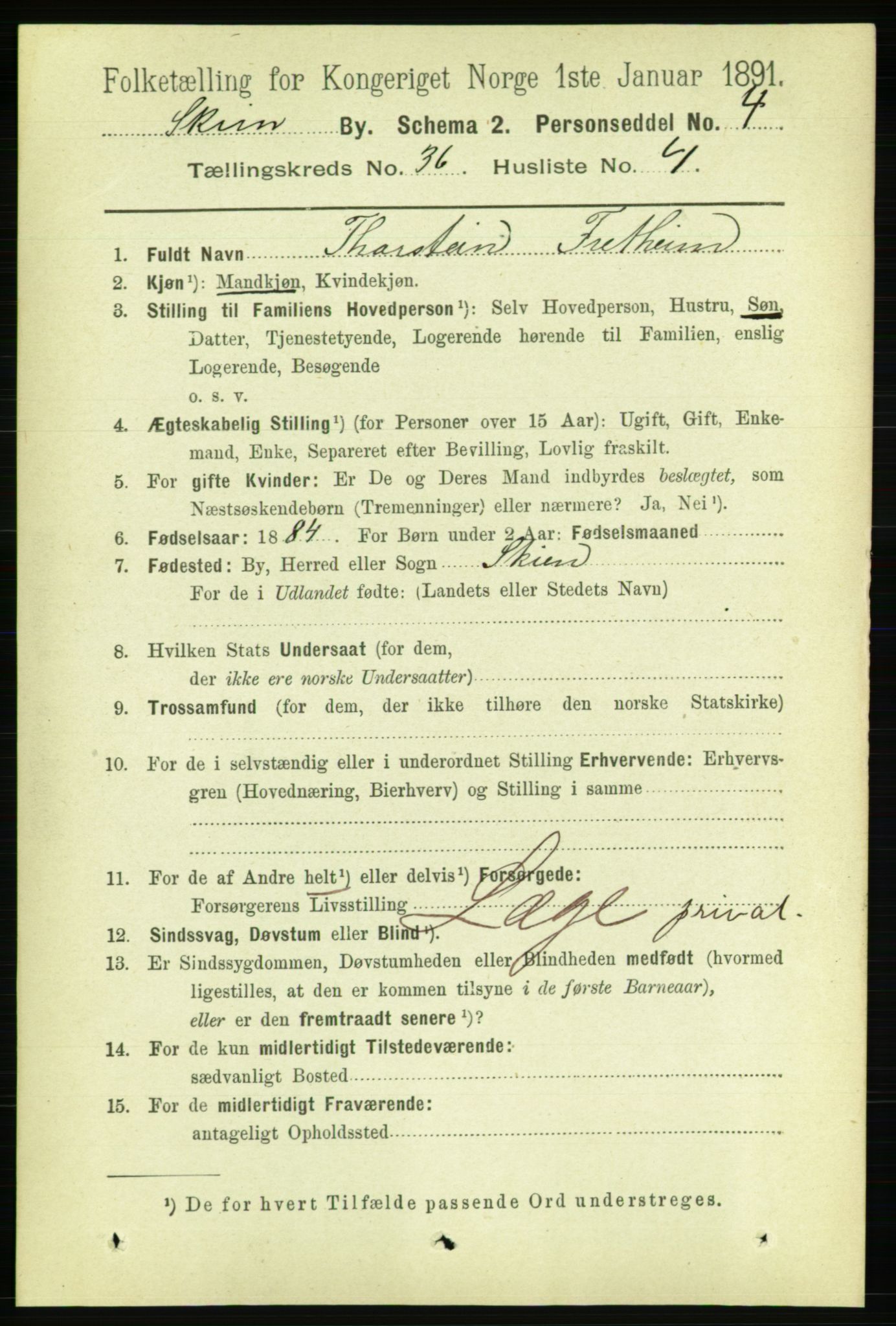 RA, 1891 census for 0806 Skien, 1891, p. 7948