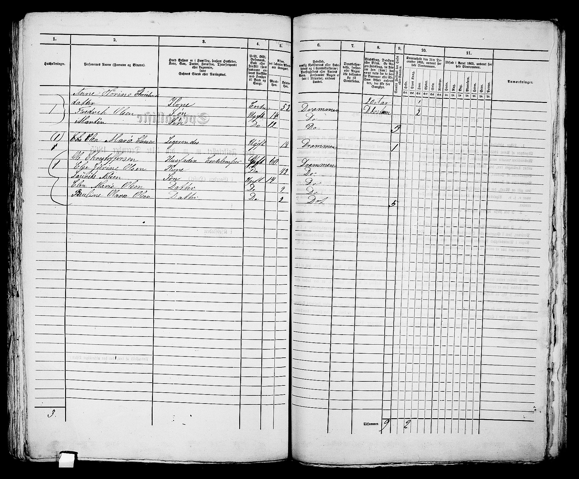 RA, 1865 census for Bragernes in Drammen, 1865, p. 1160