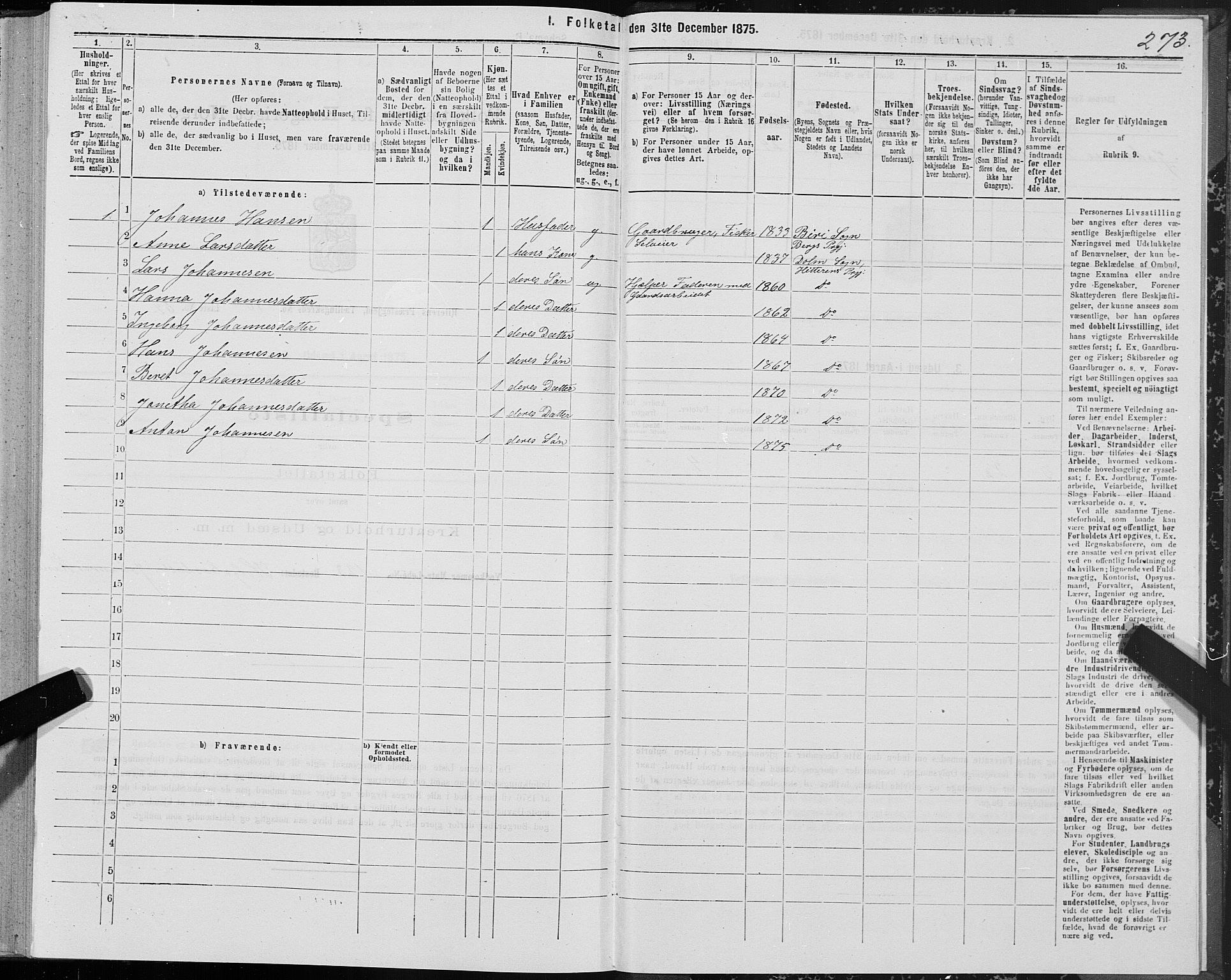 SAT, 1875 census for 1617P Hitra, 1875, p. 5273