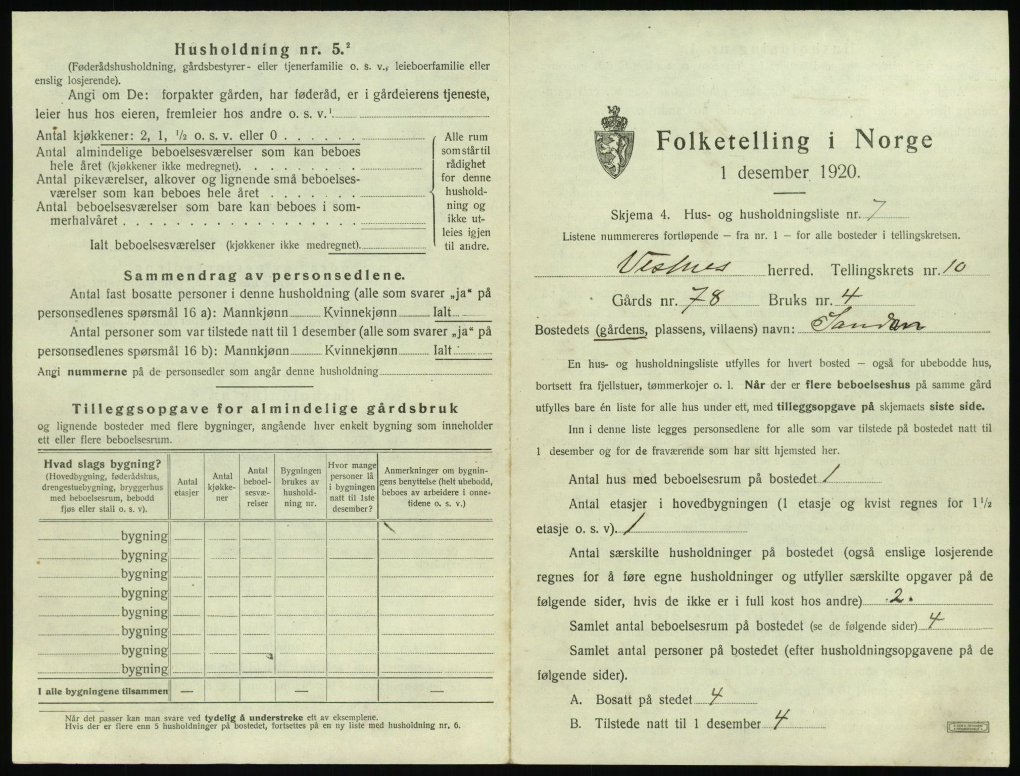 SAT, 1920 census for Vestnes, 1920, p. 1059