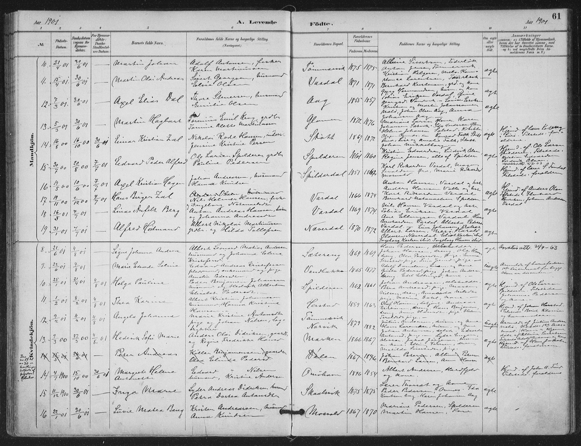 Ministerialprotokoller, klokkerbøker og fødselsregistre - Nordland, AV/SAT-A-1459/843/L0628: Parish register (official) no. 843A03, 1889-1907, p. 61