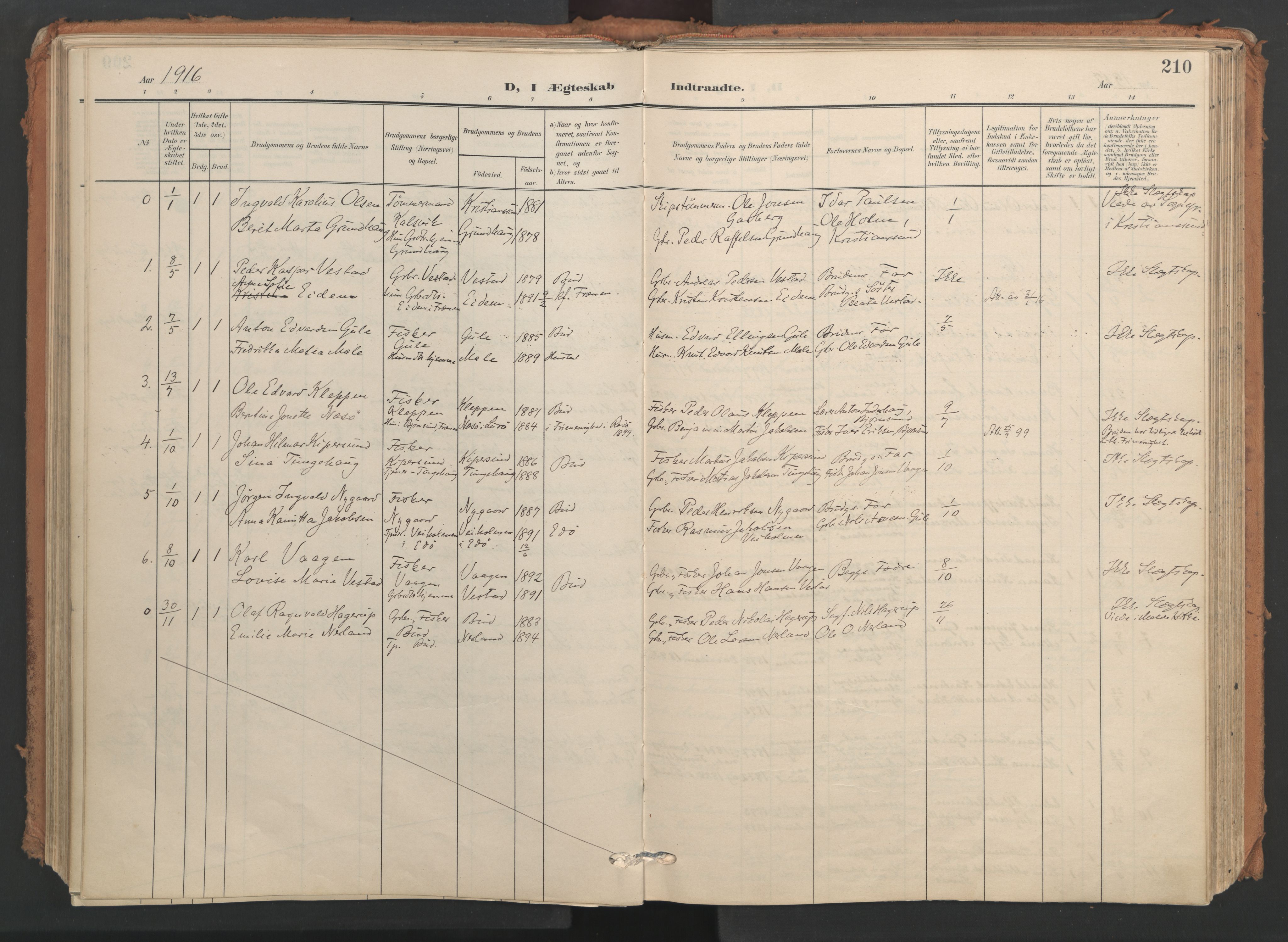 Ministerialprotokoller, klokkerbøker og fødselsregistre - Møre og Romsdal, SAT/A-1454/566/L0771: Parish register (official) no. 566A10, 1904-1929, p. 210