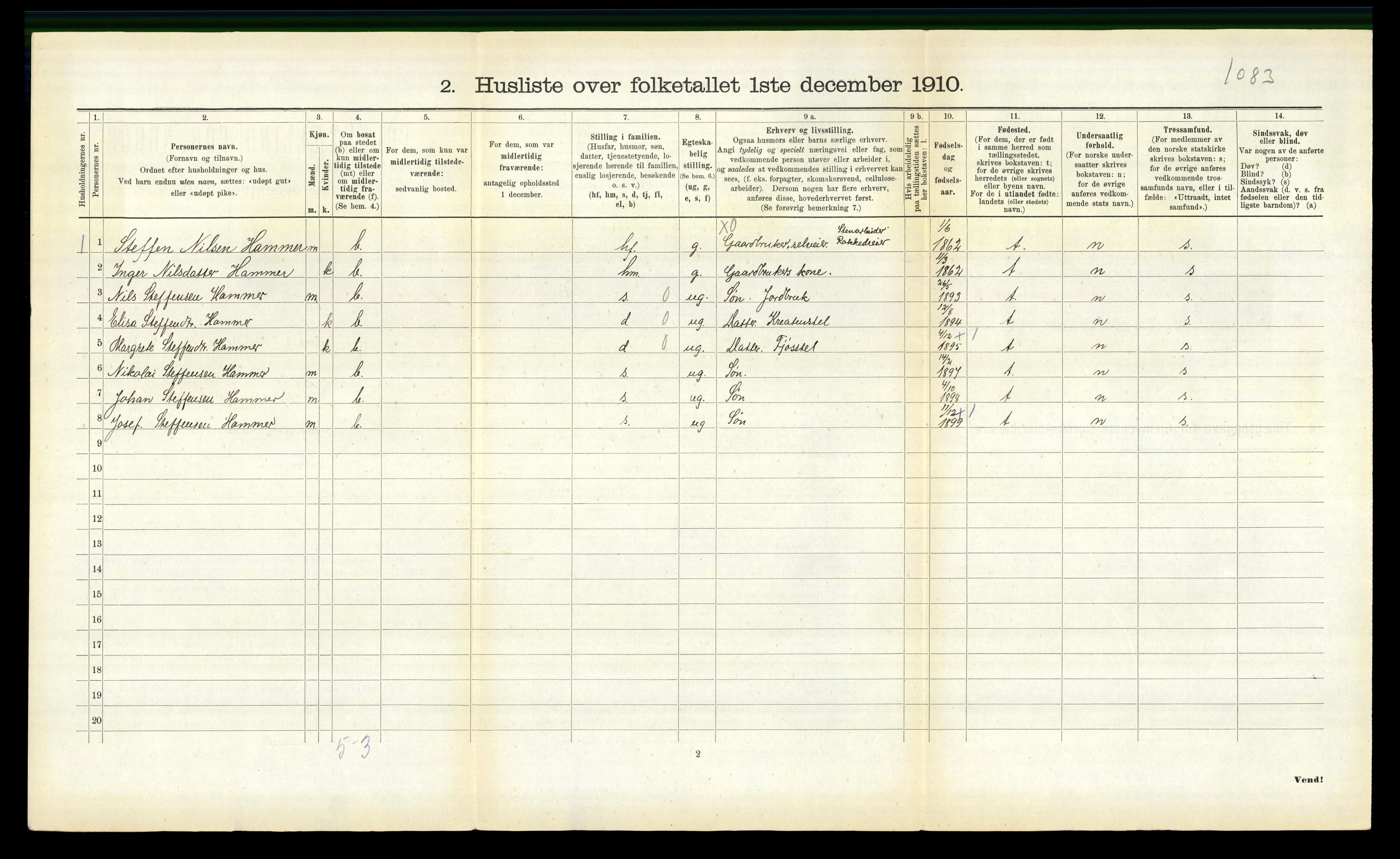 RA, 1910 census for Gloppen, 1910, p. 563