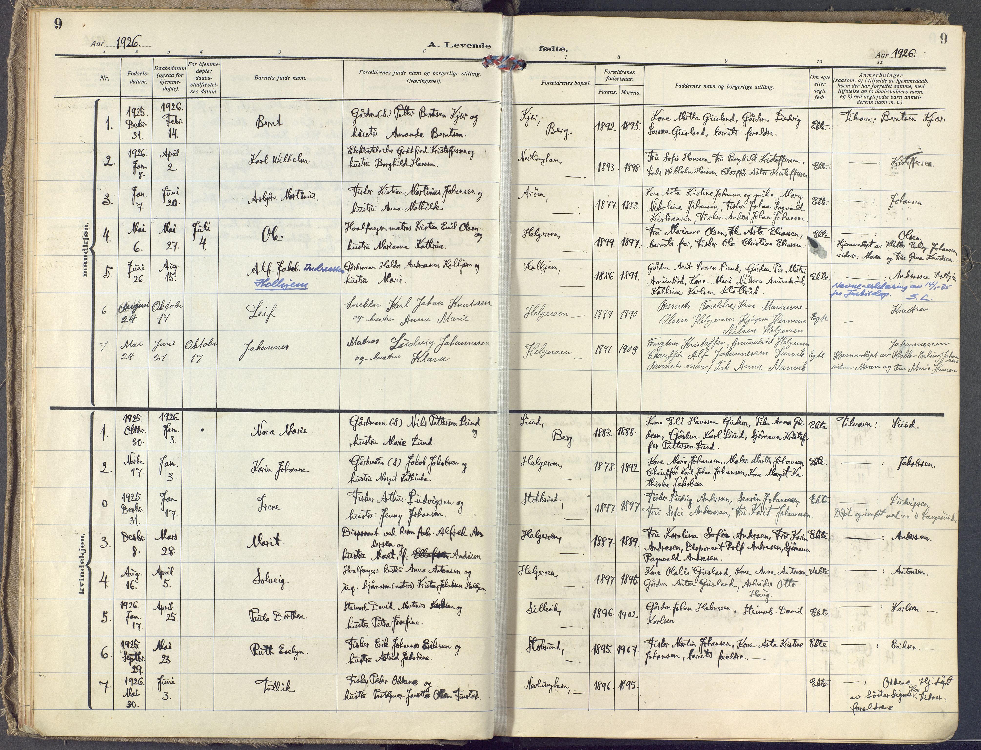Brunlanes kirkebøker, AV/SAKO-A-342/F/Fb/L0004: Parish register (official) no. II 4, 1923-1940, p. 9