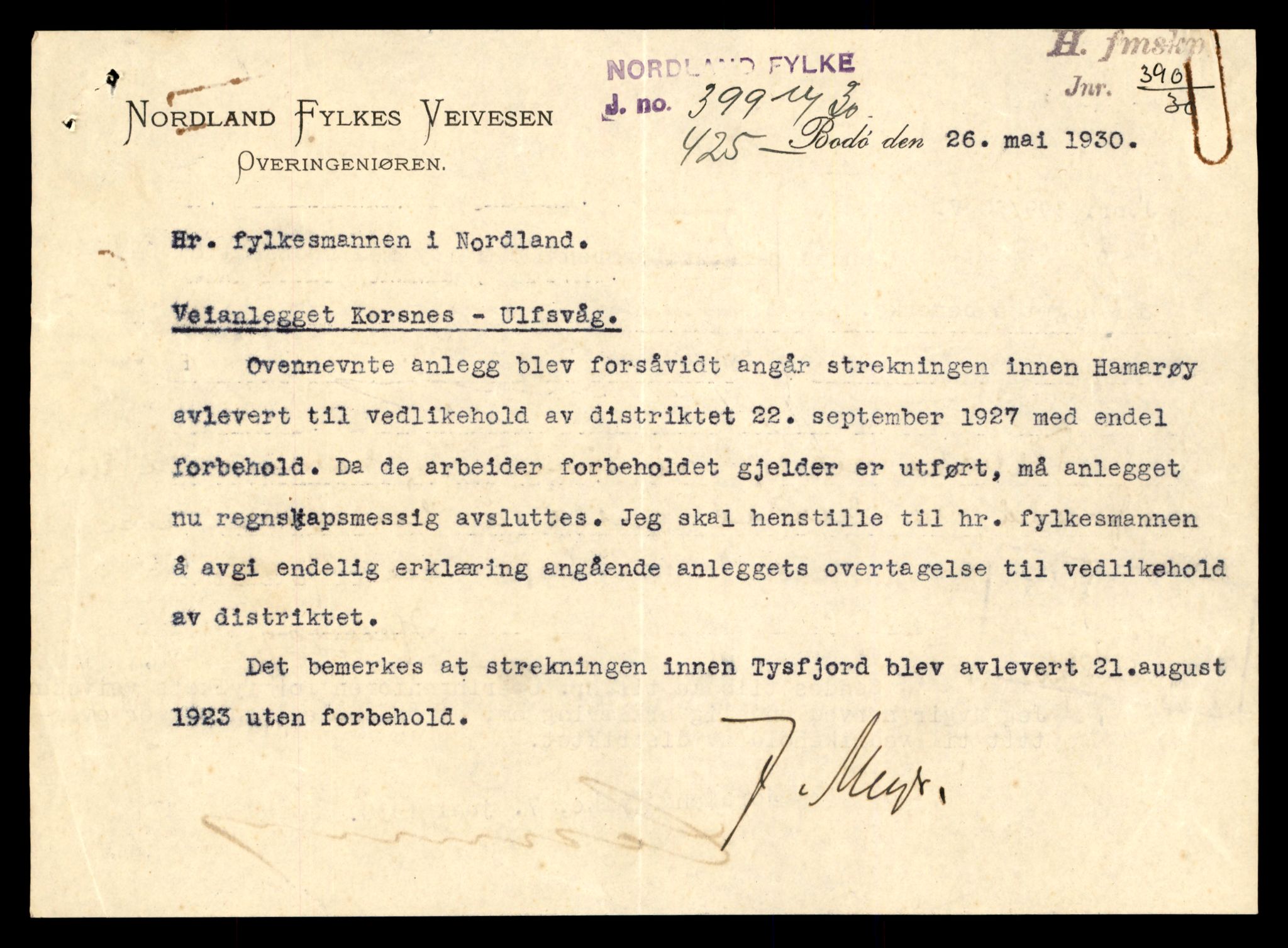 Nordland vegkontor, AV/SAT-A-4181/F/Fa/L0030: Hamarøy/Tysfjord, 1885-1948, p. 501