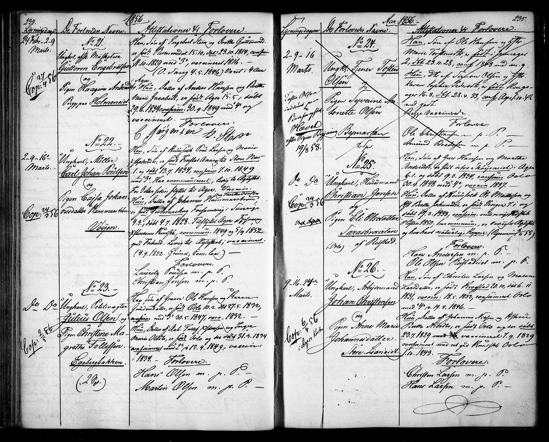 Aker prestekontor kirkebøker, AV/SAO-A-10861/H/L0005: Banns register no. 5, 1853-1864, p. 234-235