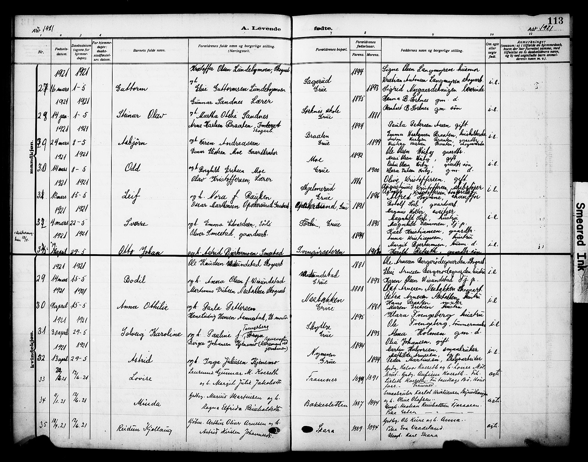 Grue prestekontor, AV/SAH-PREST-036/H/Ha/Haa/L0015: Parish register (official) no. 15, 1911-1922, p. 113