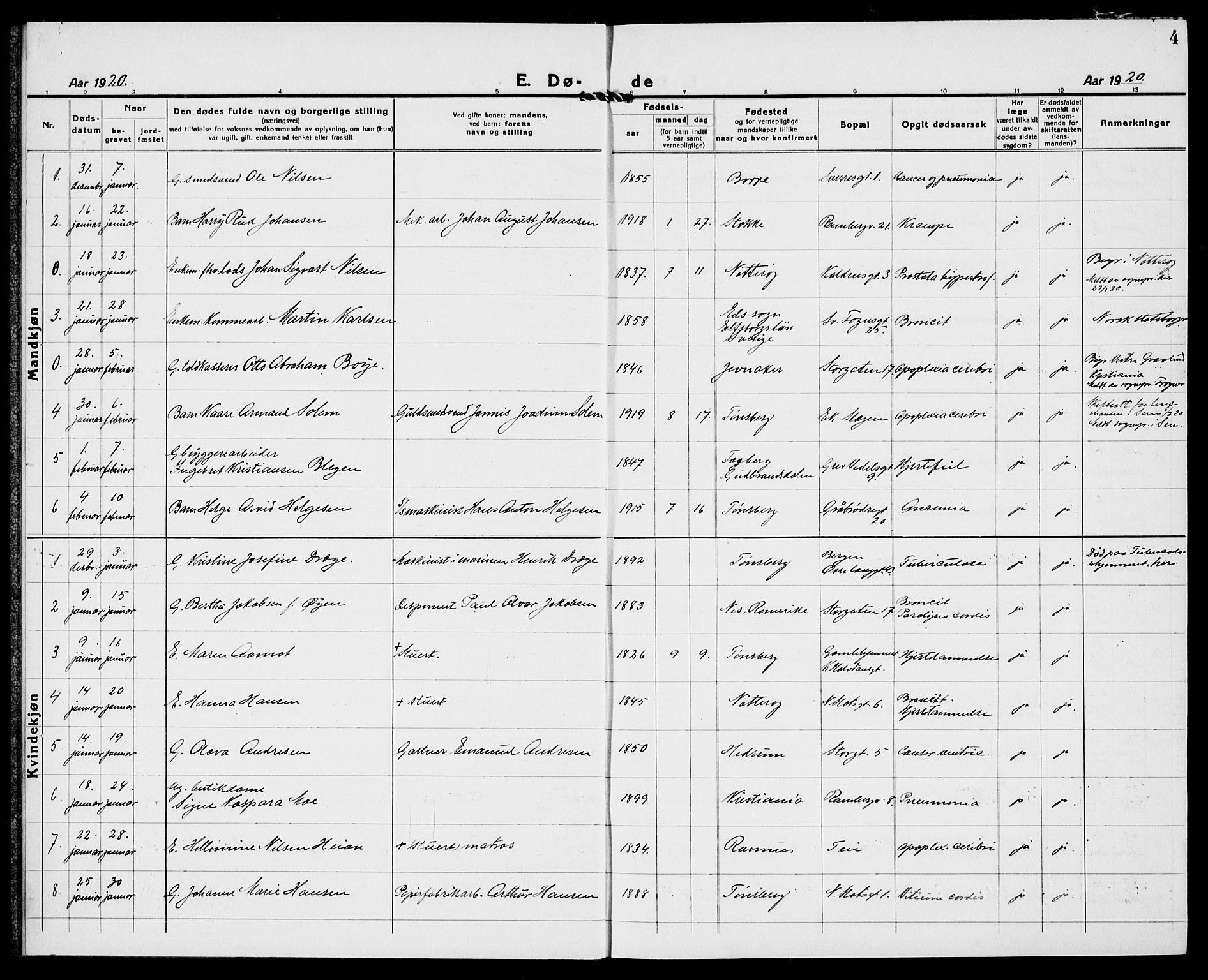 Tønsberg kirkebøker, AV/SAKO-A-330/G/Ga/L0018: Parish register (copy) no. 18, 1920-1935, p. 4