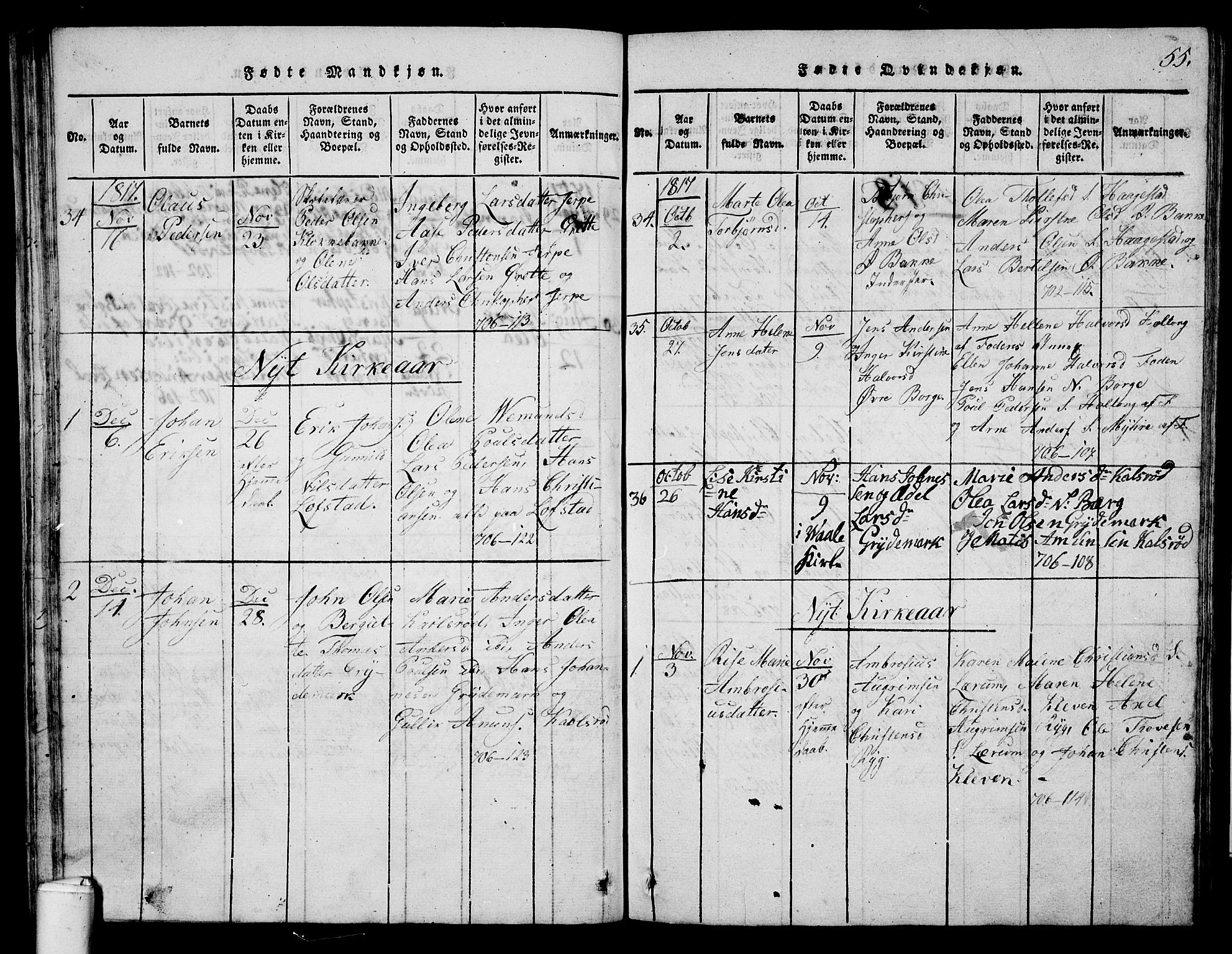 Våle kirkebøker, AV/SAKO-A-334/G/Ga/L0001: Parish register (copy) no. I 1, 1814-1824, p. 54-55