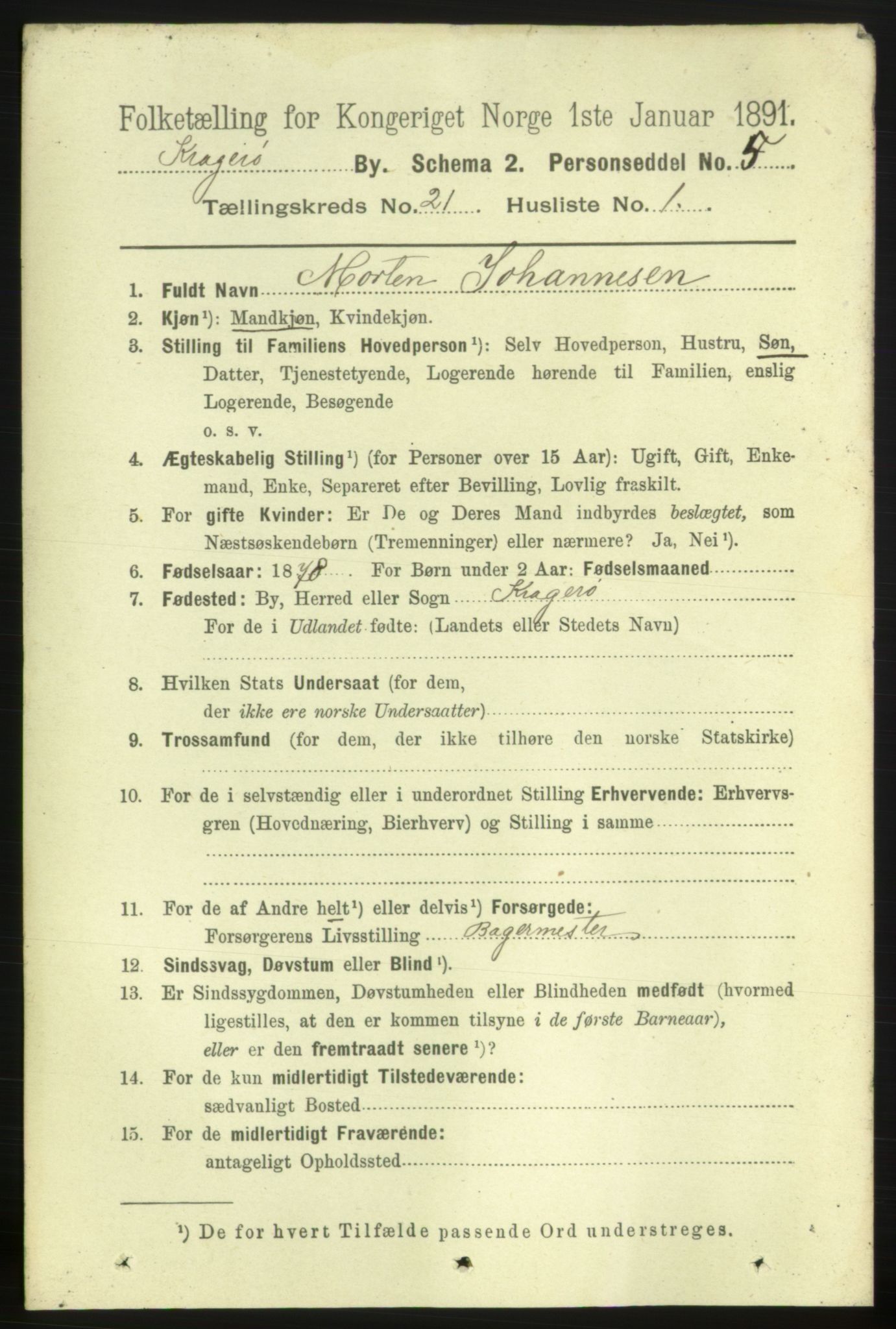 RA, 1891 census for 0801 Kragerø, 1891, p. 4706