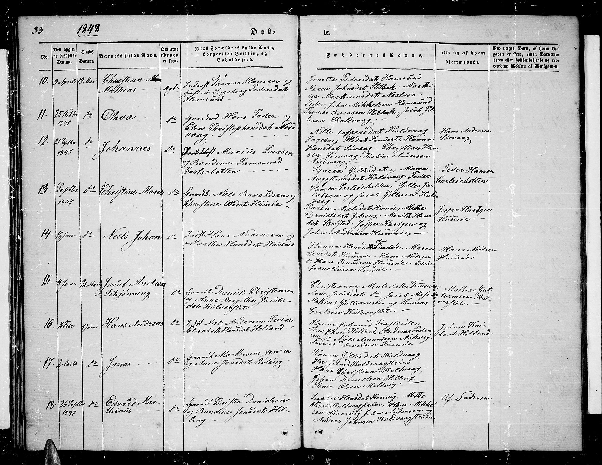 Ministerialprotokoller, klokkerbøker og fødselsregistre - Nordland, AV/SAT-A-1459/859/L0856: Parish register (copy) no. 859C02, 1843-1854, p. 33