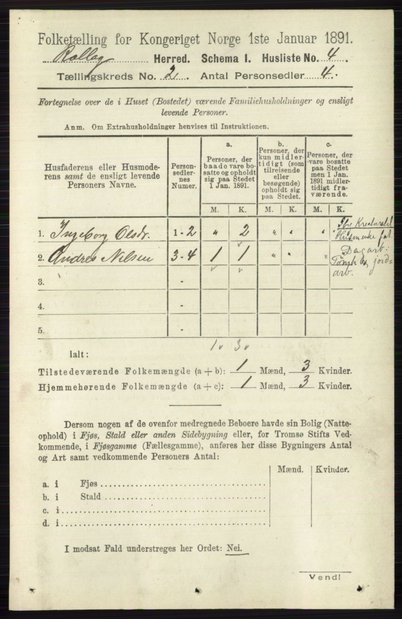 RA, 1891 census for 0632 Rollag, 1891, p. 420