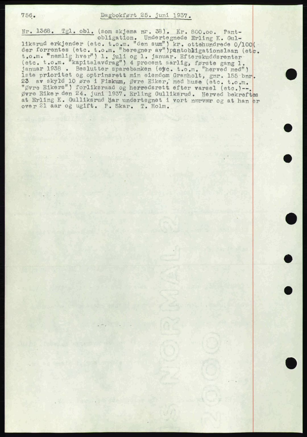 Eiker, Modum og Sigdal sorenskriveri, SAKO/A-123/G/Ga/Gab/L0035: Mortgage book no. A5, 1937-1937, Diary no: : 1368/1937