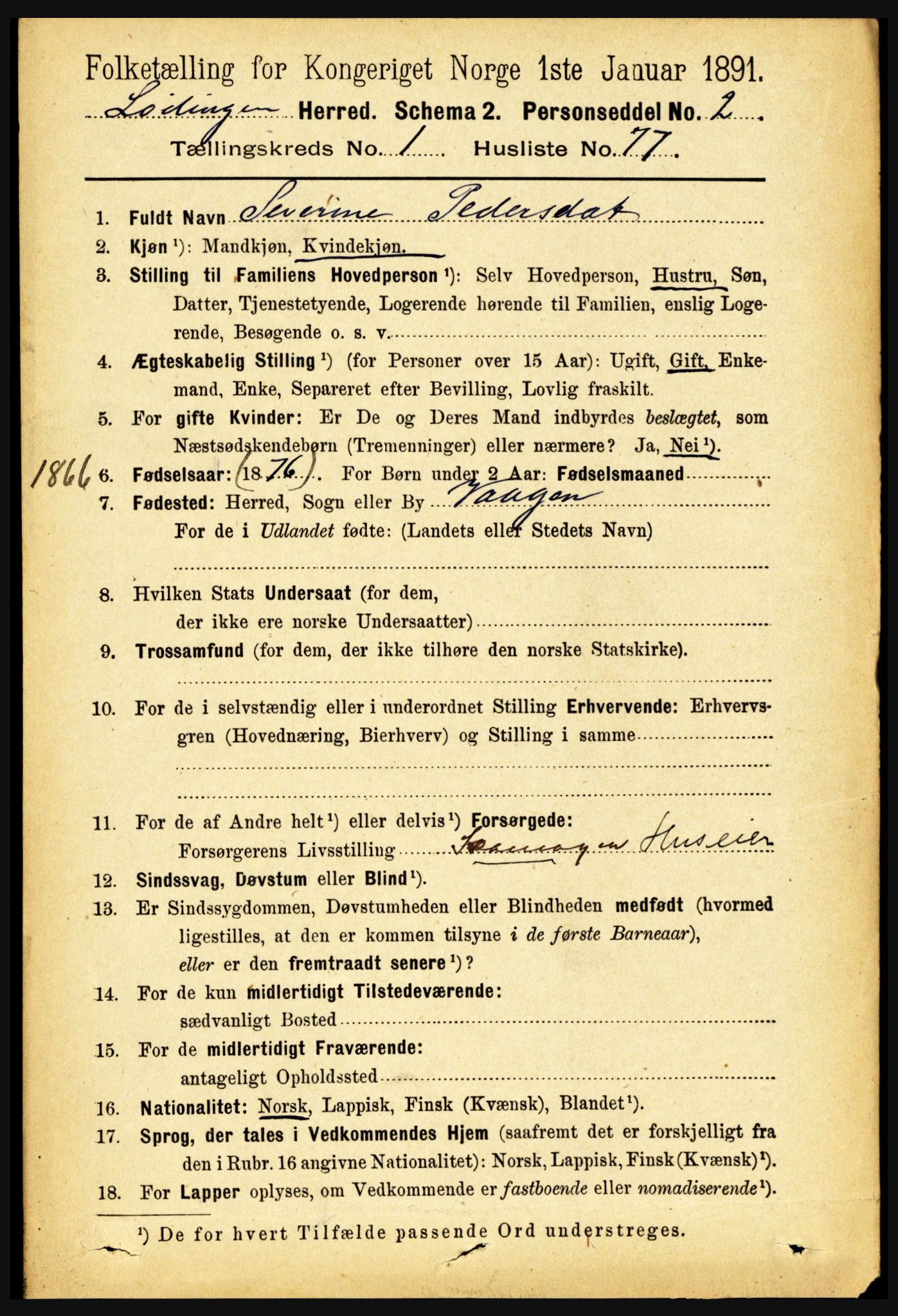 RA, 1891 census for 1851 Lødingen, 1891, p. 642