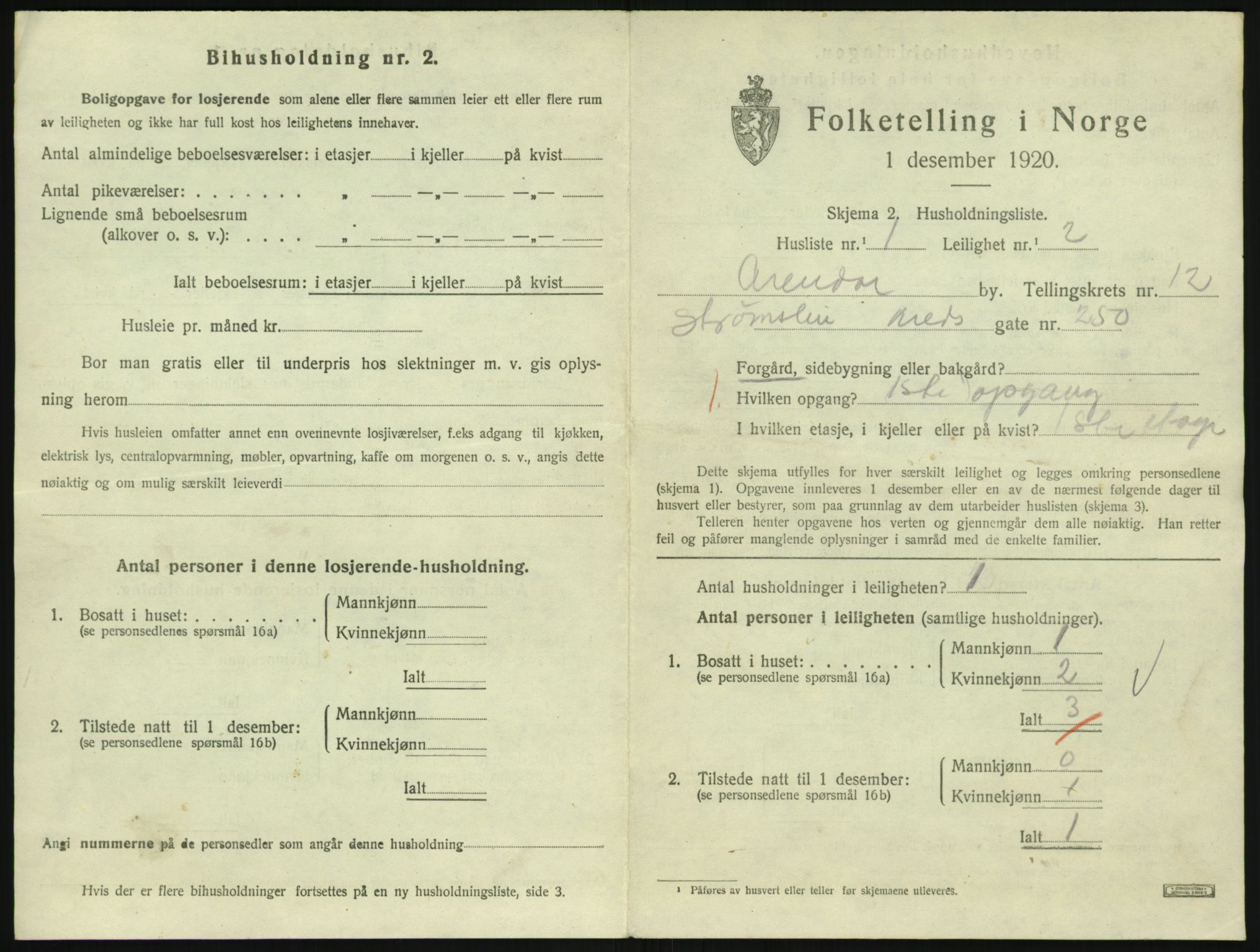 SAK, 1920 census for Arendal, 1920, p. 6500