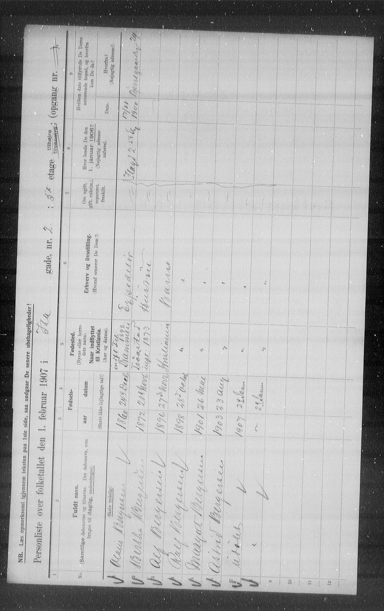 OBA, Municipal Census 1907 for Kristiania, 1907, p. 22158