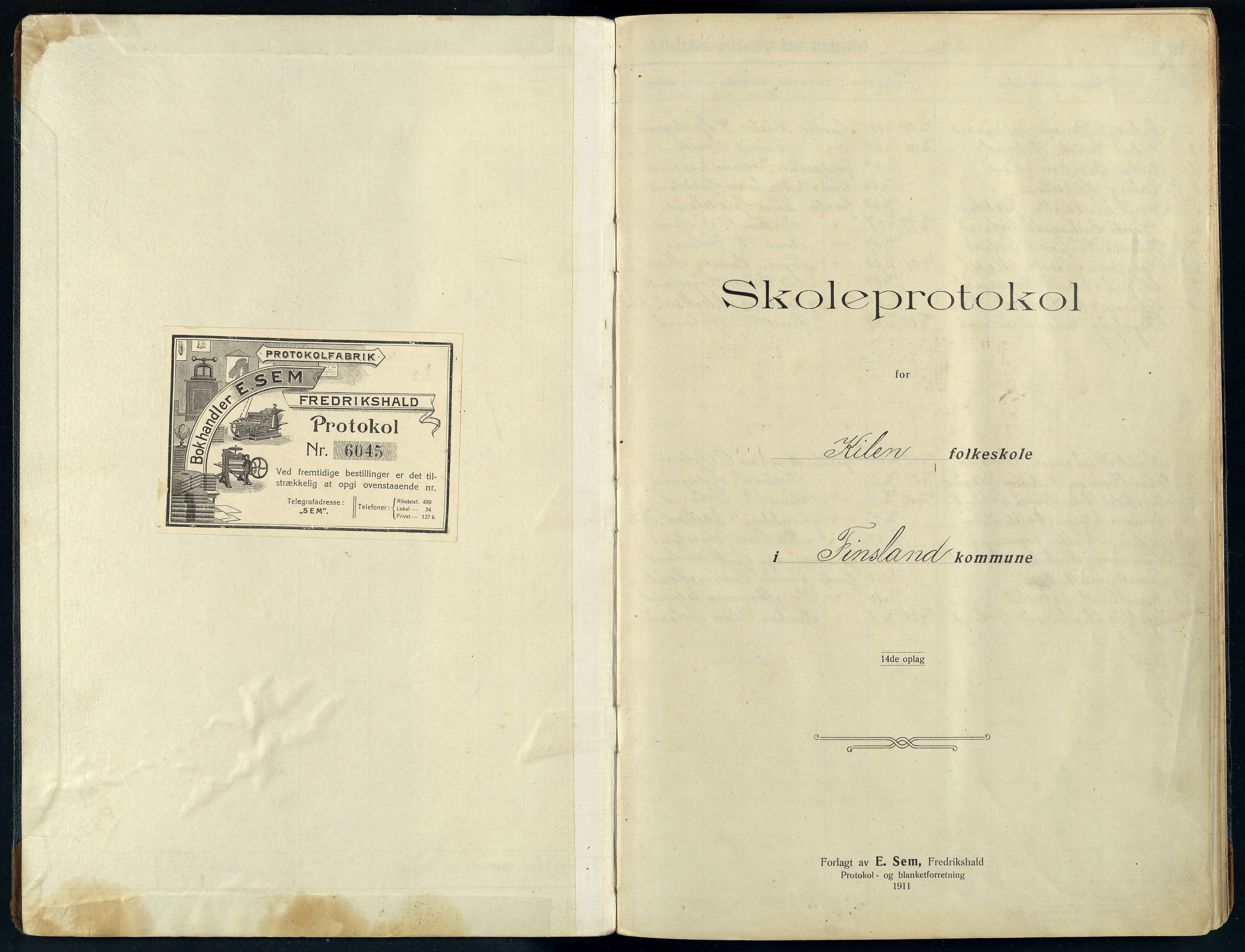 Finsland kommune - Kilen Skole, ARKSOR/1017FI554/H/L0001: Skoleprotokoll, 1913-1929