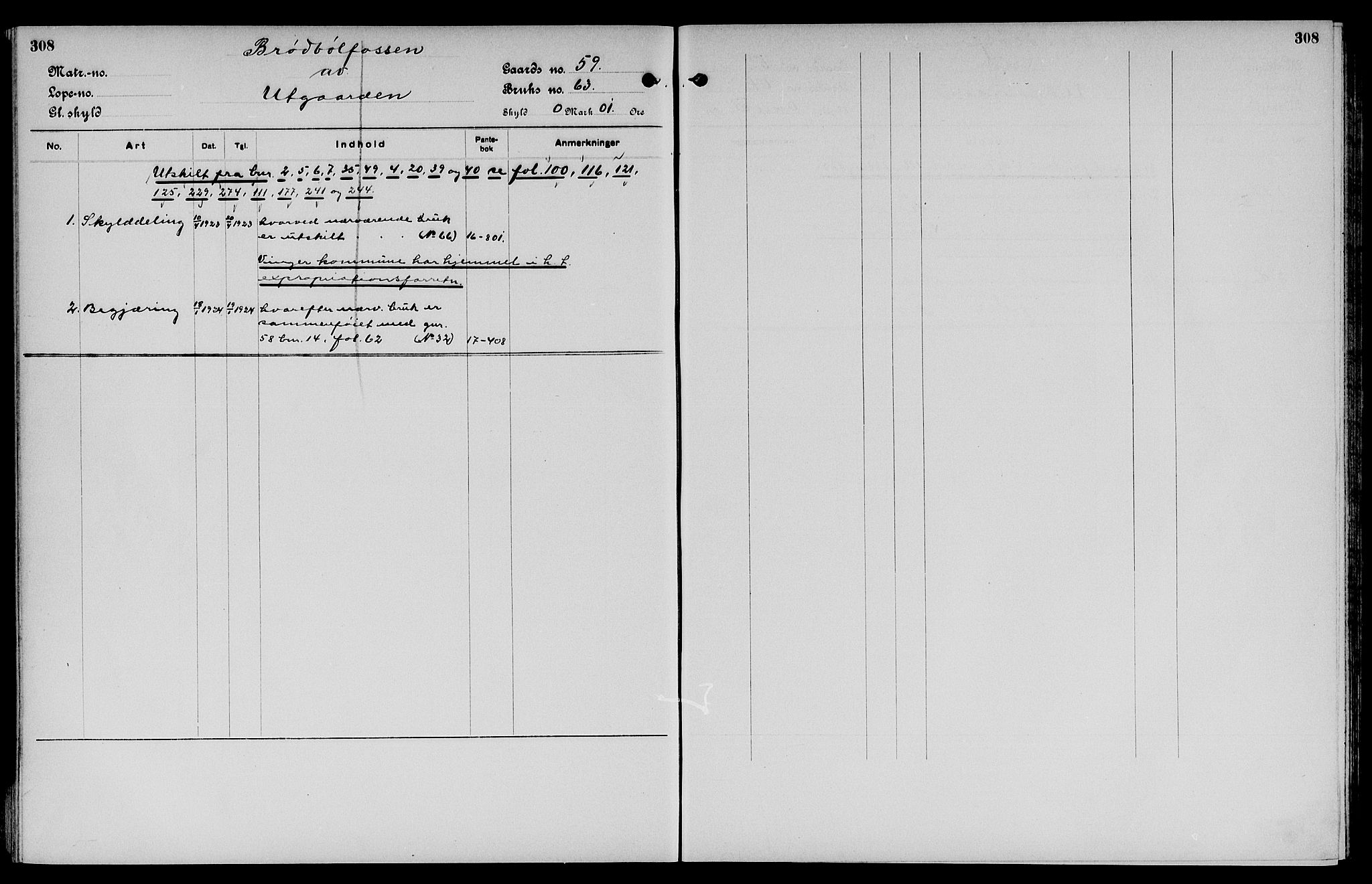 Vinger og Odal sorenskriveri, SAH/TING-022/H/Ha/Hac/Hacc/L0009: Mortgage register no. 3.9, 1923, p. 308