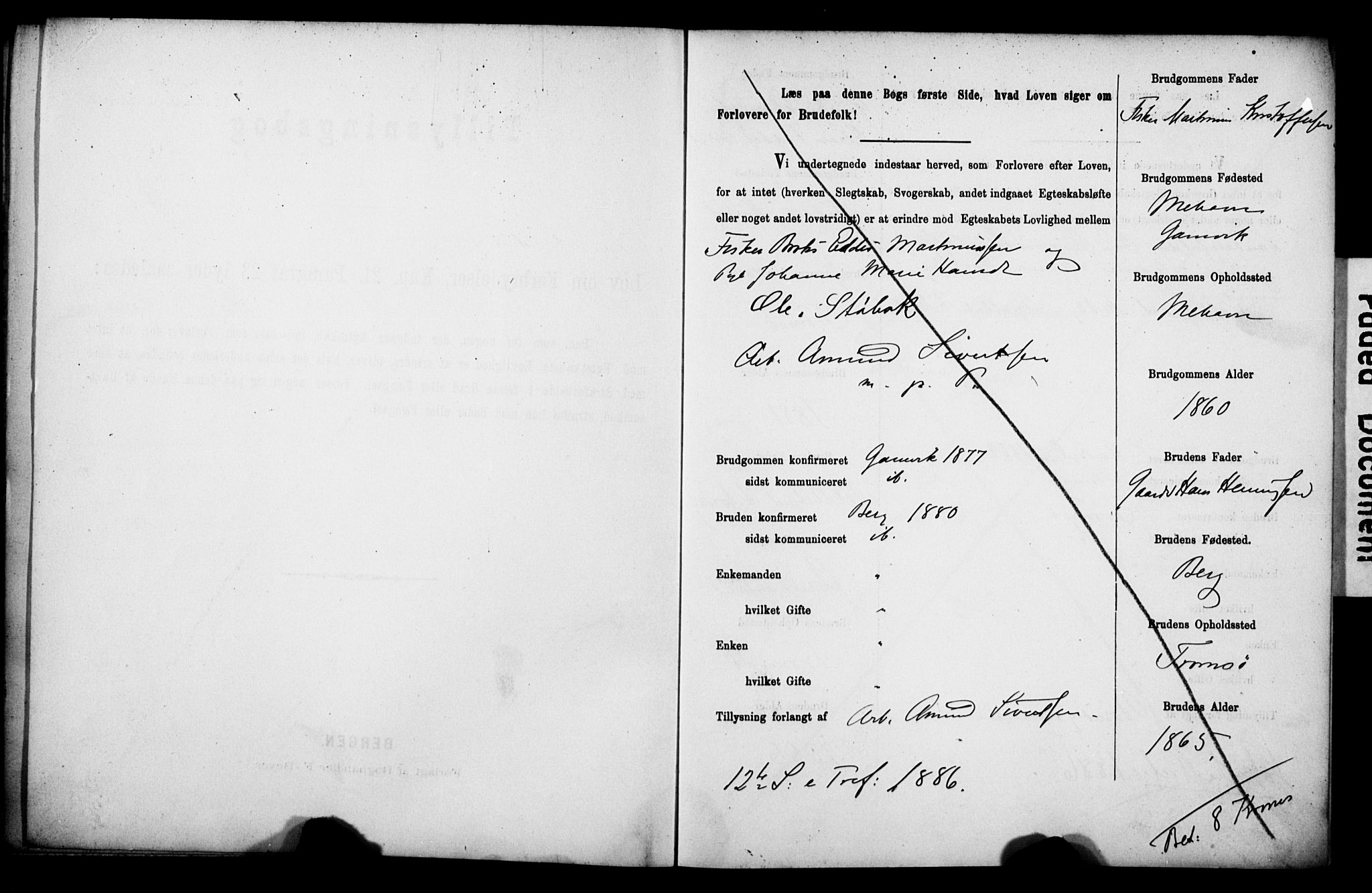 Tromsø sokneprestkontor/stiftsprosti/domprosti, SATØ/S-1343/H/Hc/L0099/0001: Banns register no. 5, 1886-1892