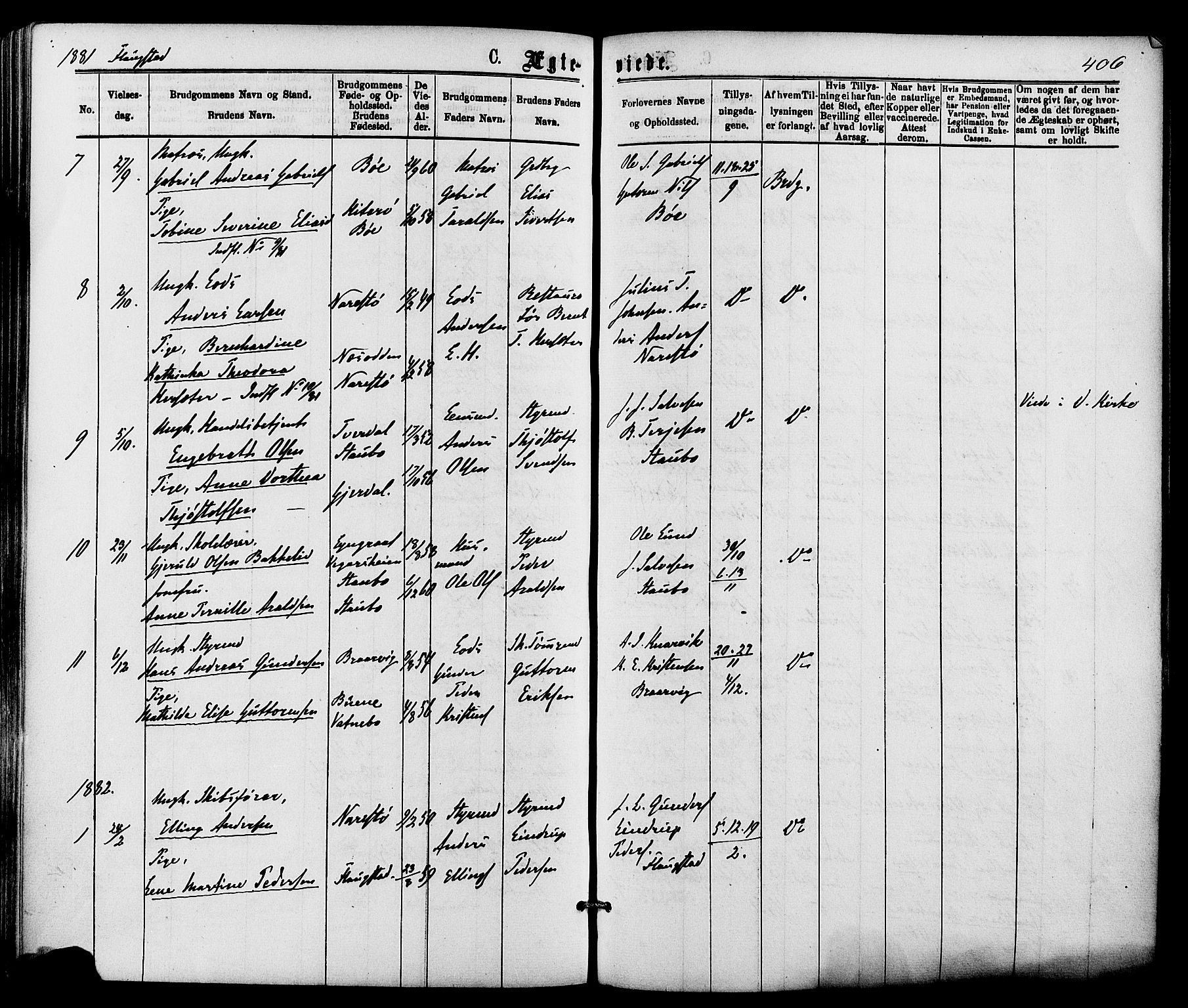 Dypvåg sokneprestkontor, SAK/1111-0007/F/Fa/Faa/L0007: Parish register (official) no. A 7 /2, 1877-1884, p. 406