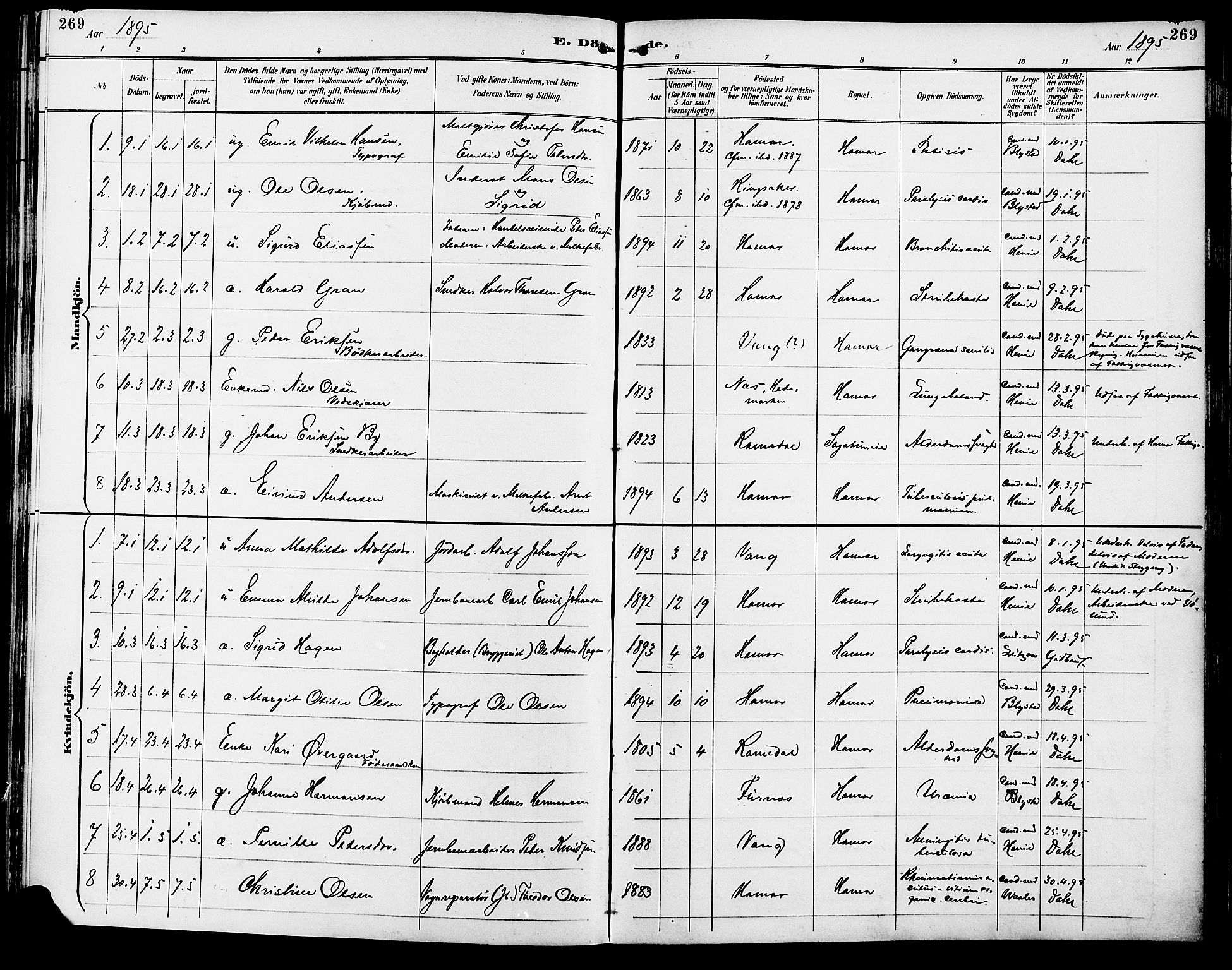 Vang prestekontor, Hedmark, SAH/PREST-008/H/Ha/Haa/L0017: Parish register (official) no. 17, 1890-1899, p. 269