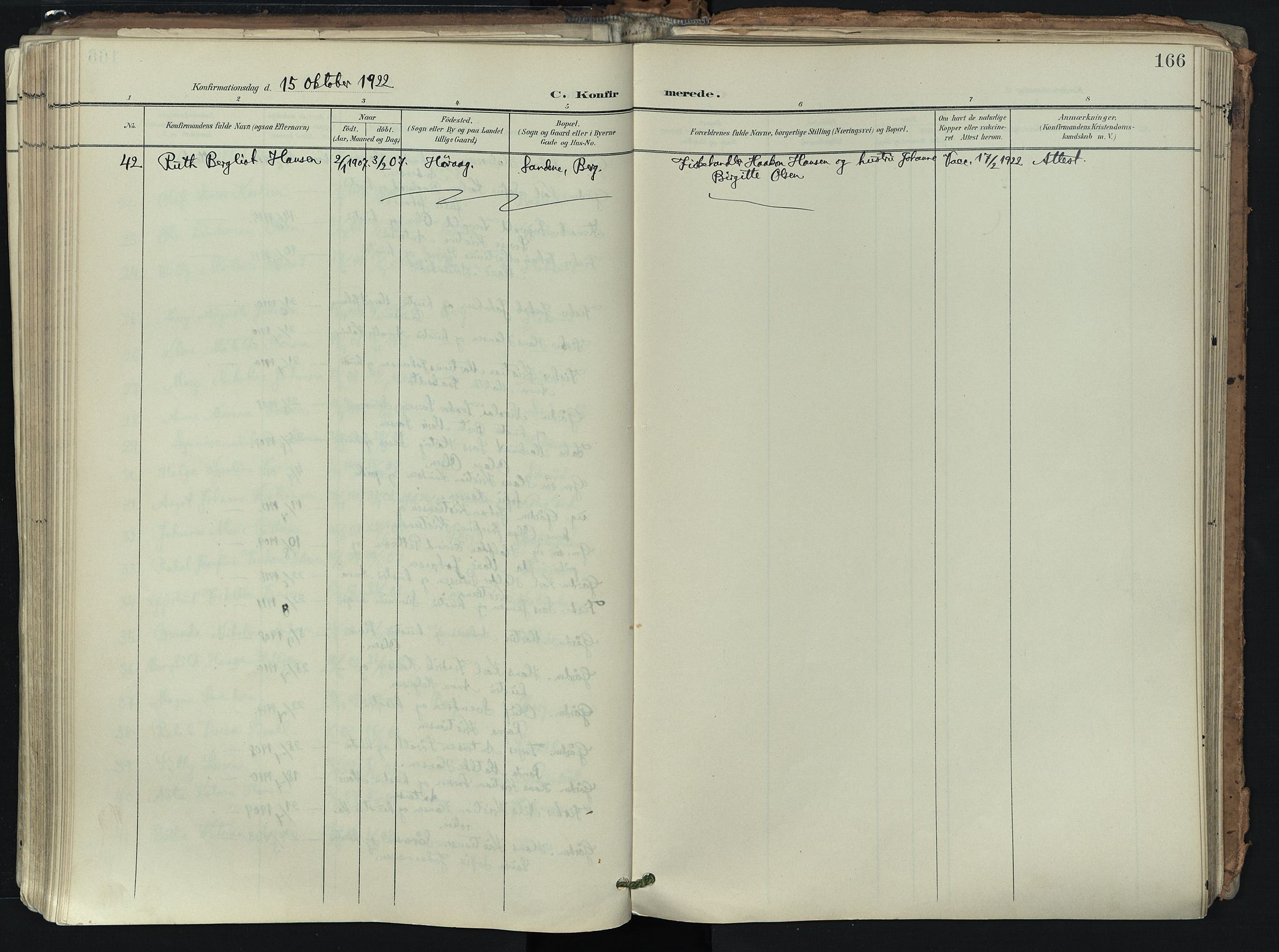 Brunlanes kirkebøker, AV/SAKO-A-342/F/Fb/L0003: Parish register (official) no. II 3, 1900-1922, p. 166