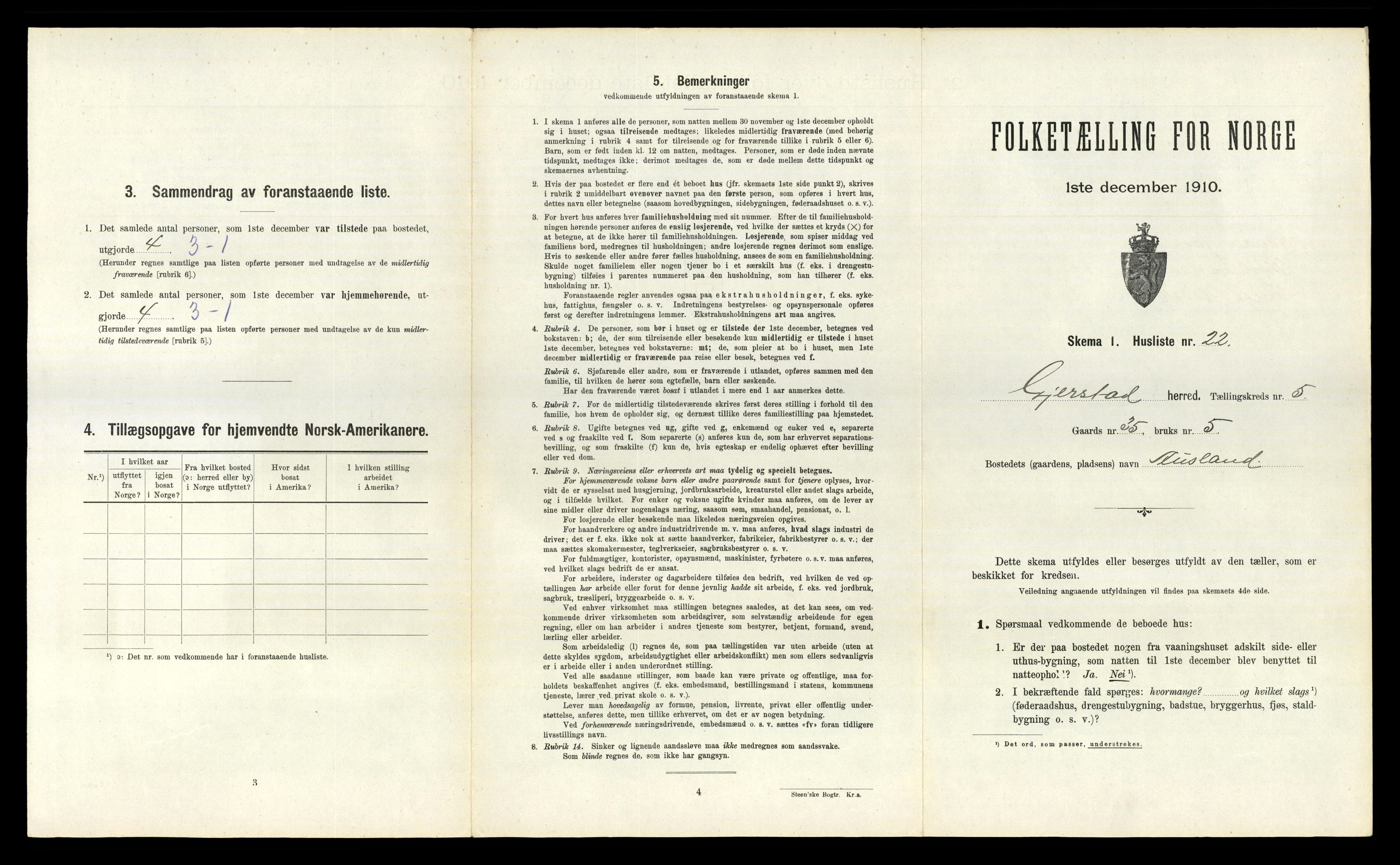 RA, 1910 census for Gjerstad, 1910, p. 307