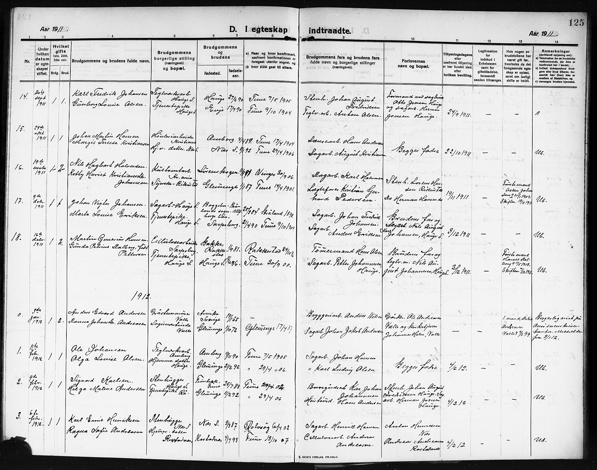 Rolvsøy prestekontor Kirkebøker, AV/SAO-A-2004/G/Ga/L0001: Parish register (copy) no. 1, 1911-1920, p. 125