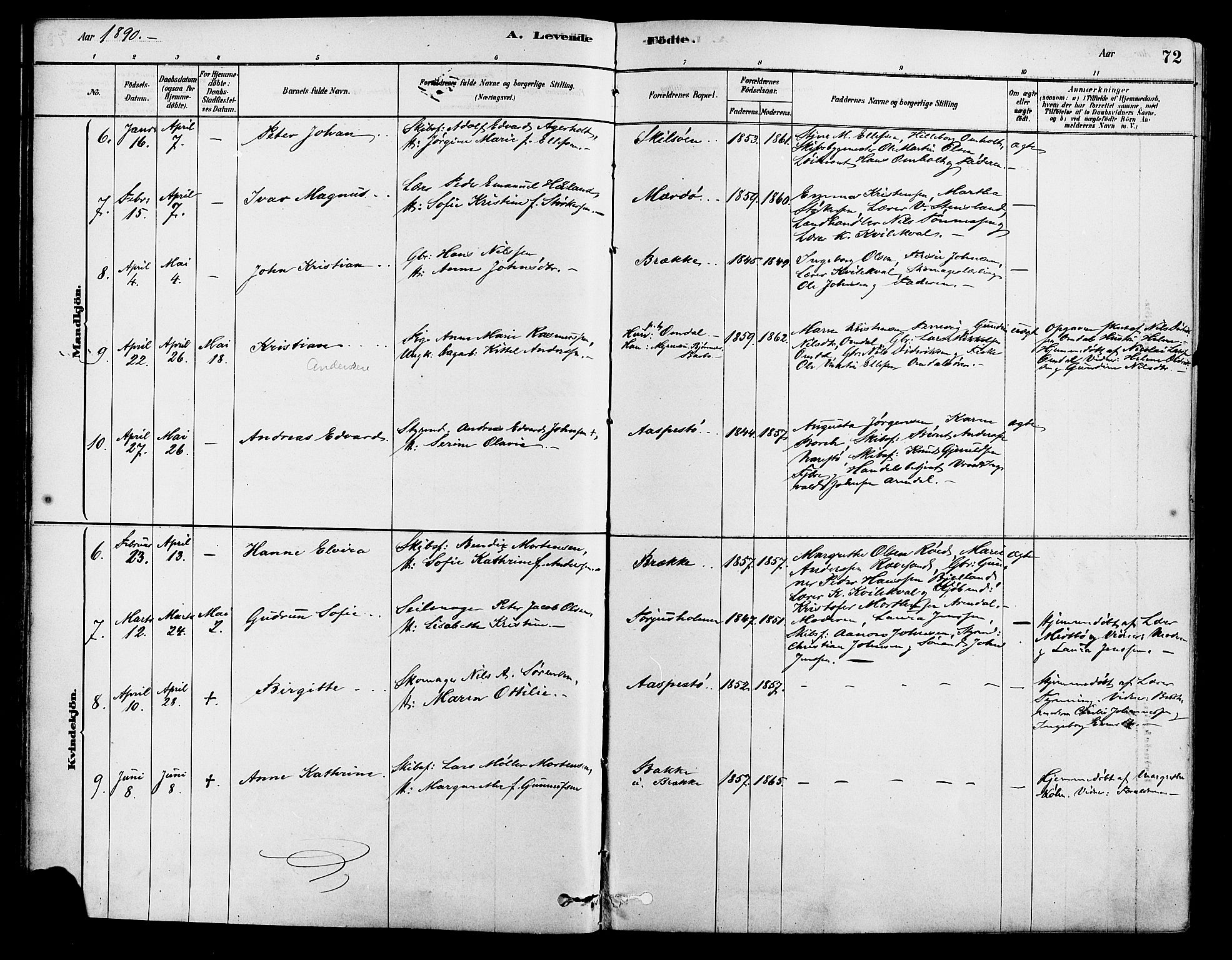 Tromøy sokneprestkontor, AV/SAK-1111-0041/F/Fa/L0009: Parish register (official) no. A 9, 1878-1896, p. 72