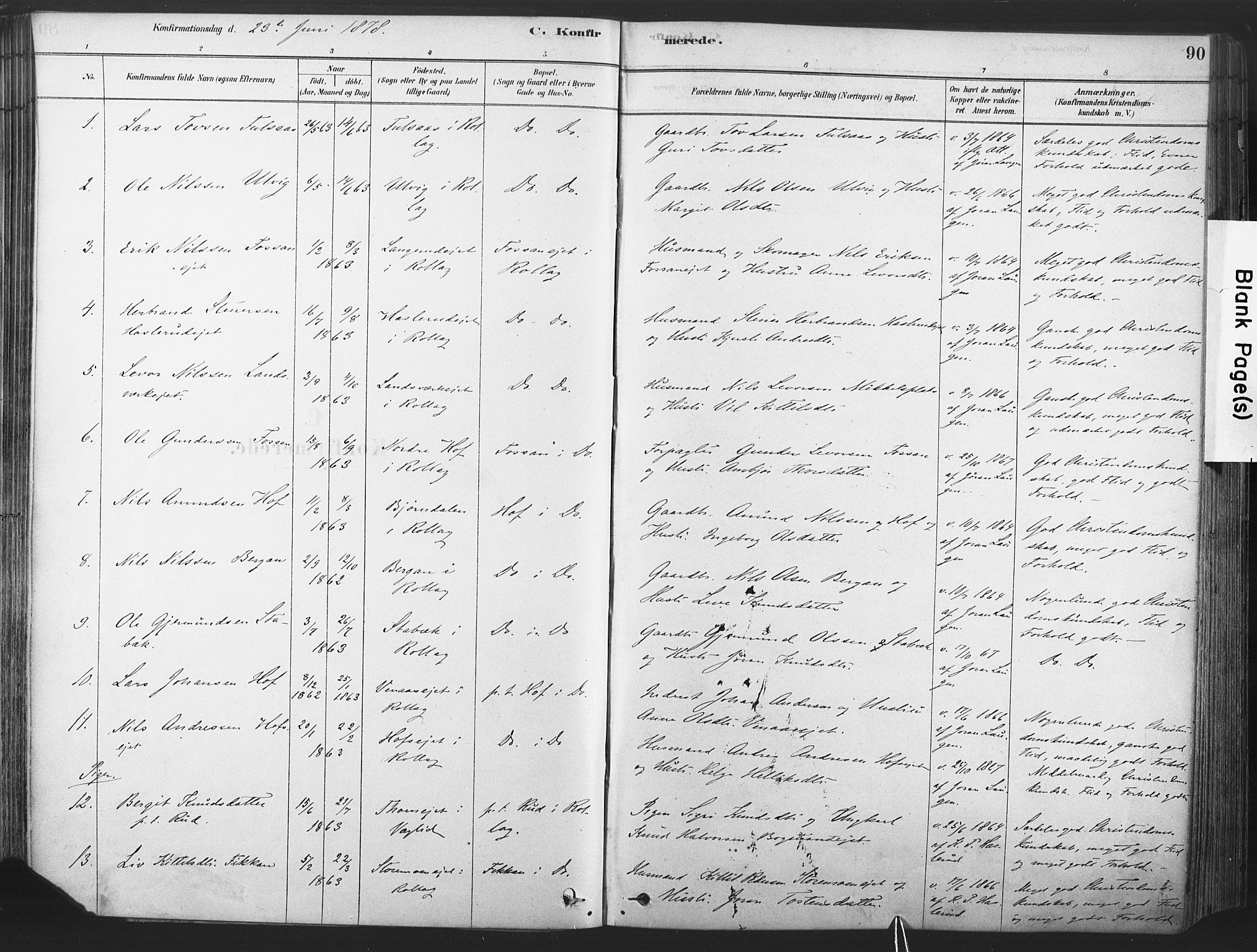 Rollag kirkebøker, SAKO/A-240/F/Fa/L0011: Parish register (official) no. I 11, 1878-1902, p. 90