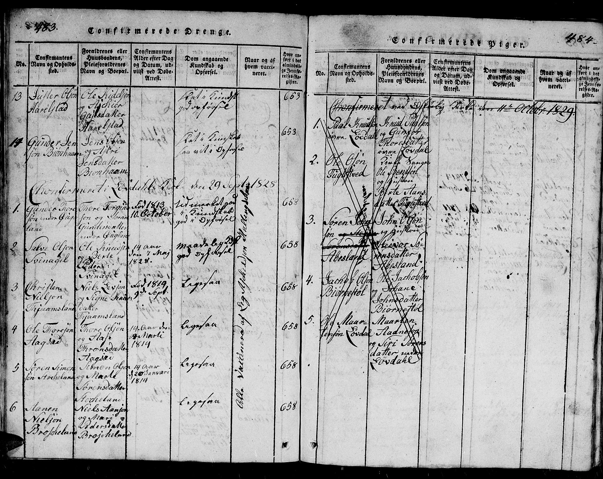 Holum sokneprestkontor, AV/SAK-1111-0022/F/Fb/Fbb/L0001: Parish register (copy) no. B 1, 1820-1847, p. 483-484