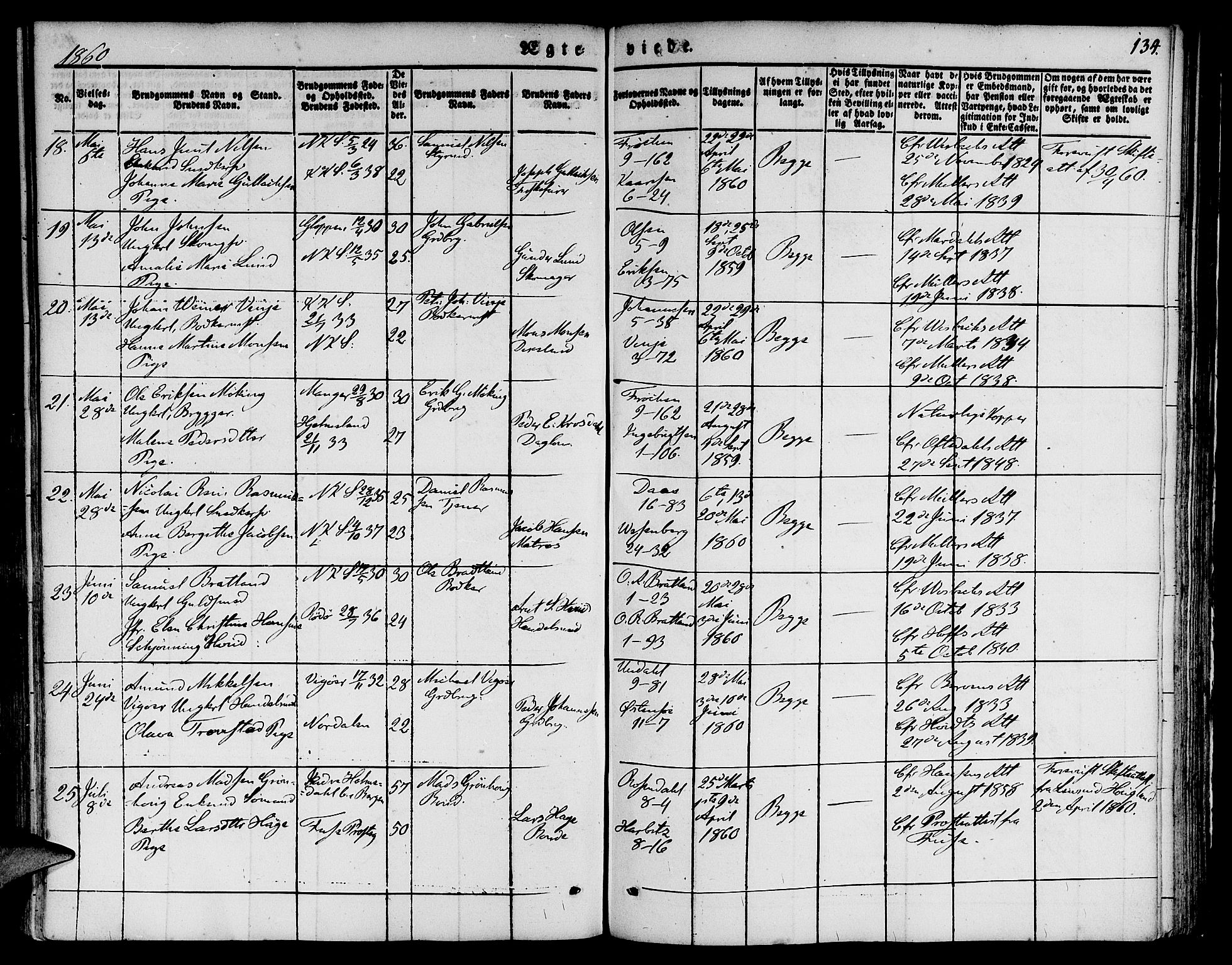 Nykirken Sokneprestembete, SAB/A-77101/H/Hab: Parish register (copy) no. D 1, 1832-1867, p. 134