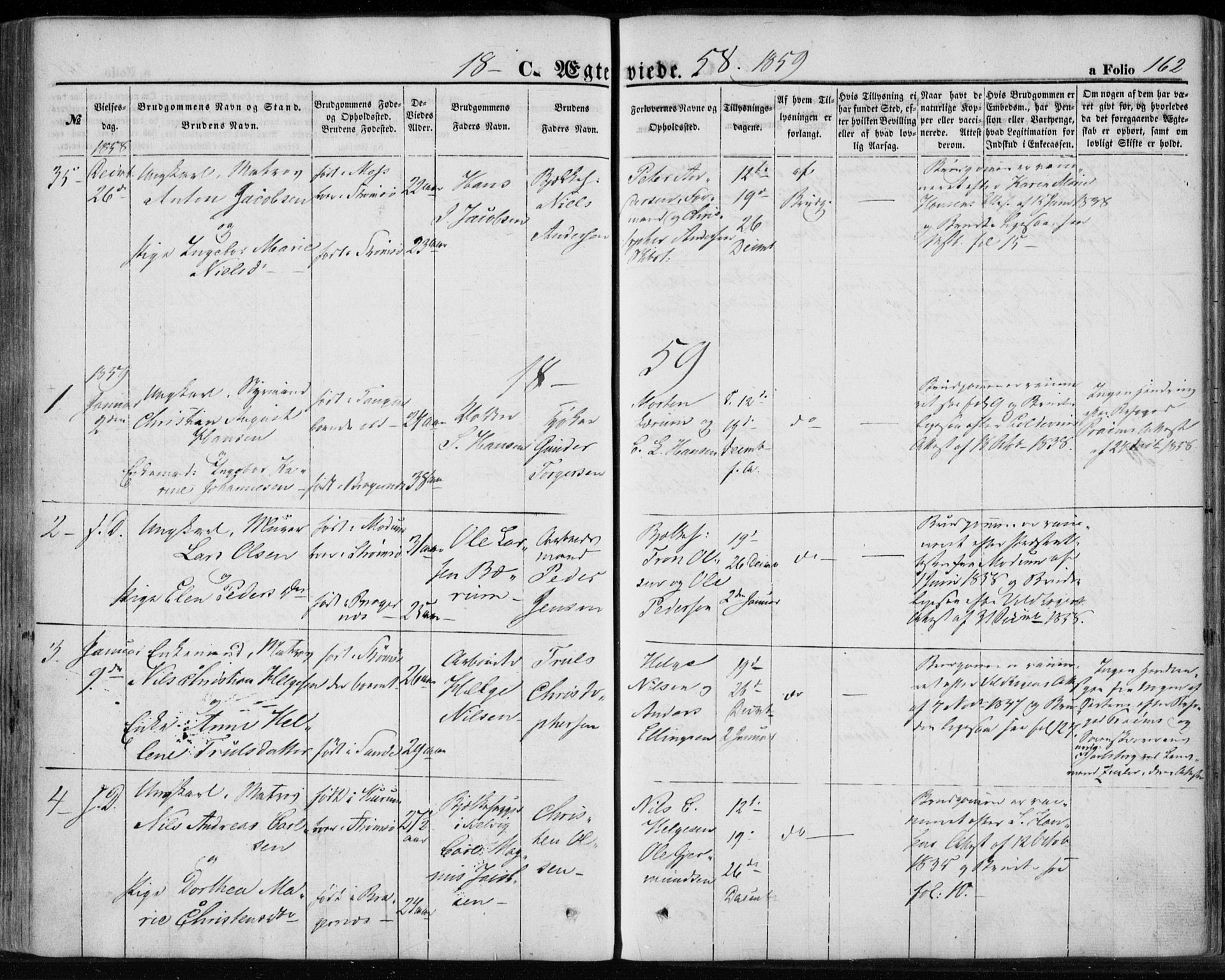 Strømsø kirkebøker, SAKO/A-246/F/Fa/L0017: Parish register (official) no. I 17, 1848-1865, p. 162