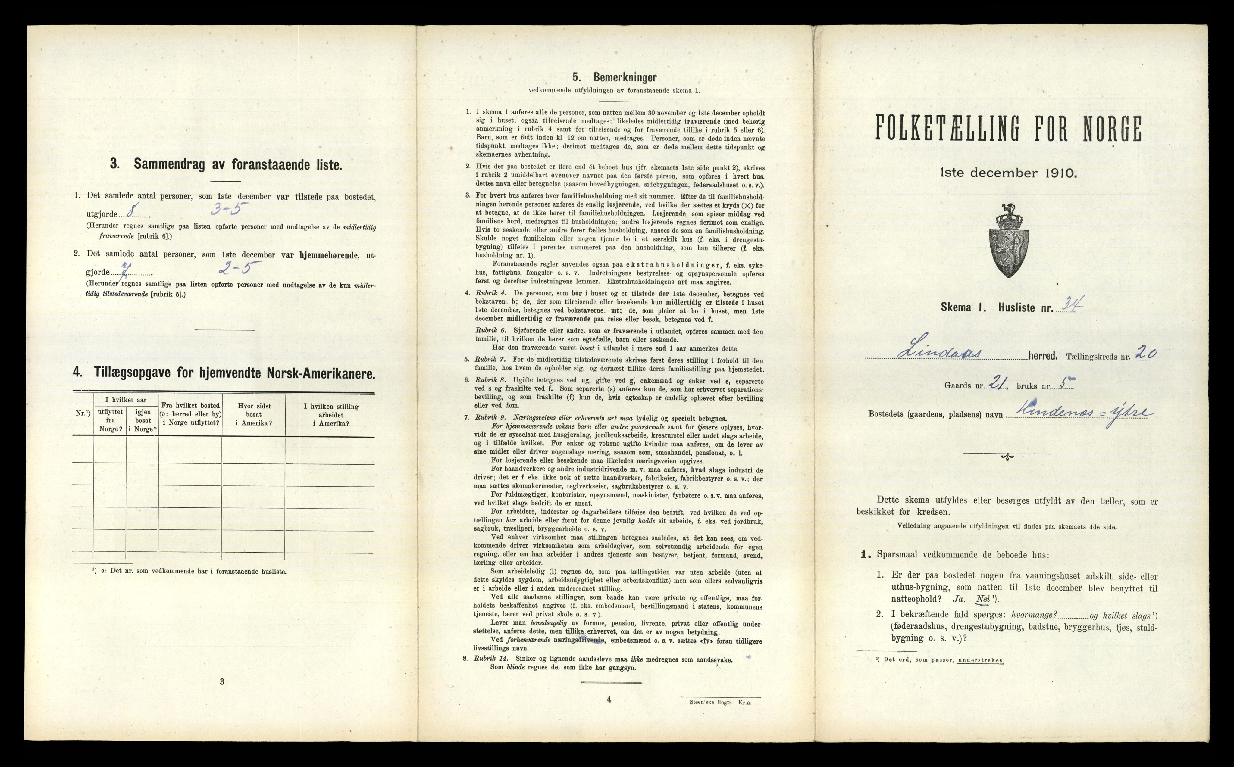 RA, 1910 census for Lindås, 1910, p. 1306