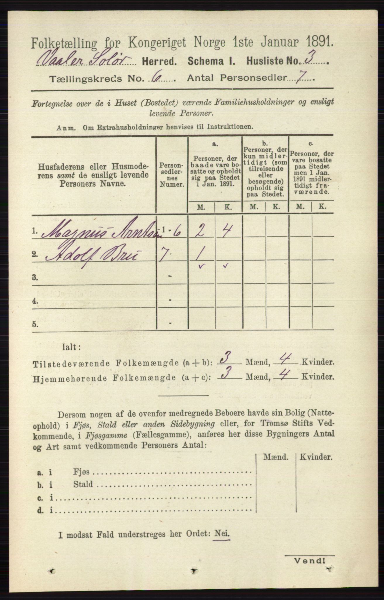 RA, 1891 census for 0426 Våler, 1891, p. 2395