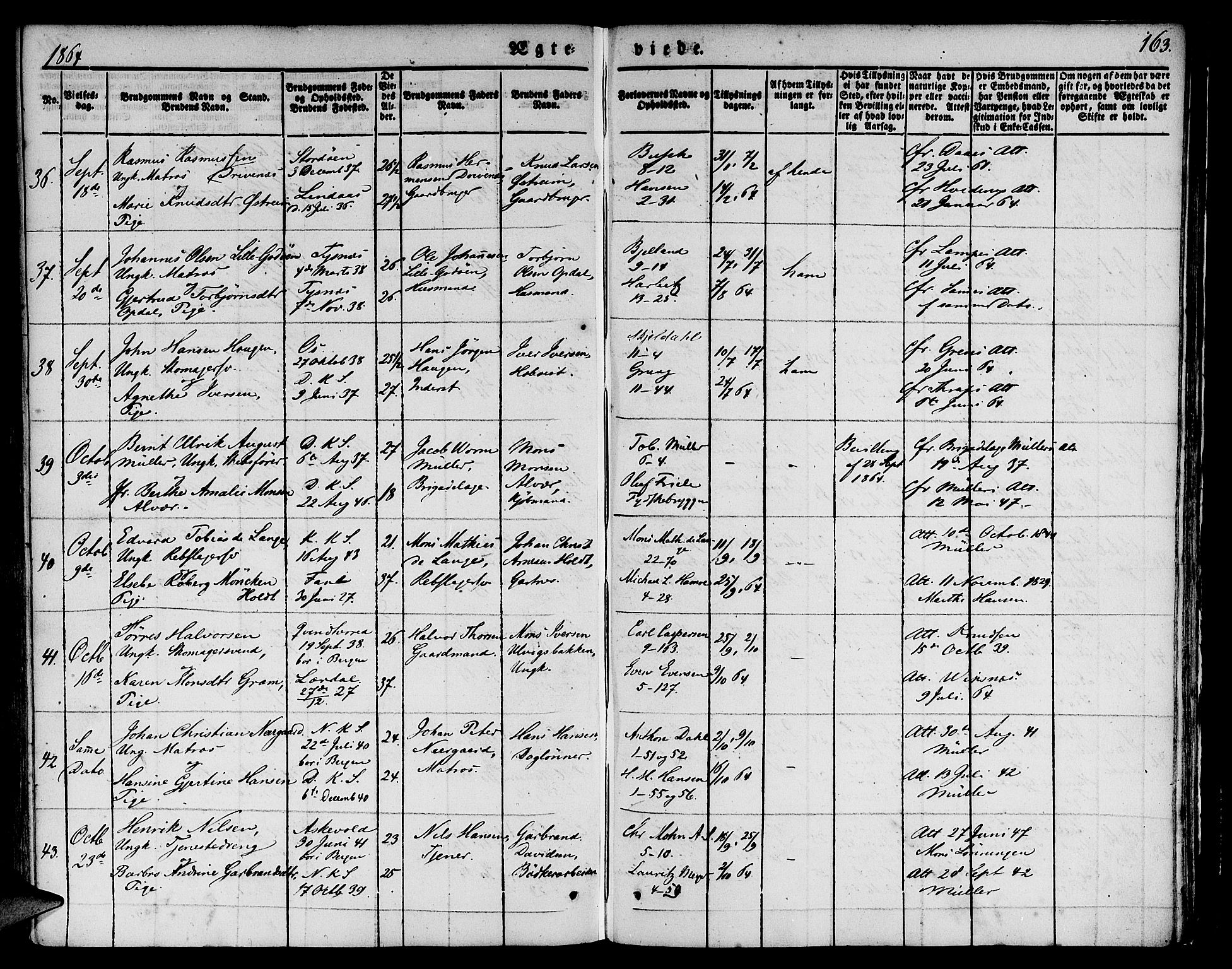 Nykirken Sokneprestembete, SAB/A-77101/H/Hab: Parish register (copy) no. D 1, 1832-1867, p. 163